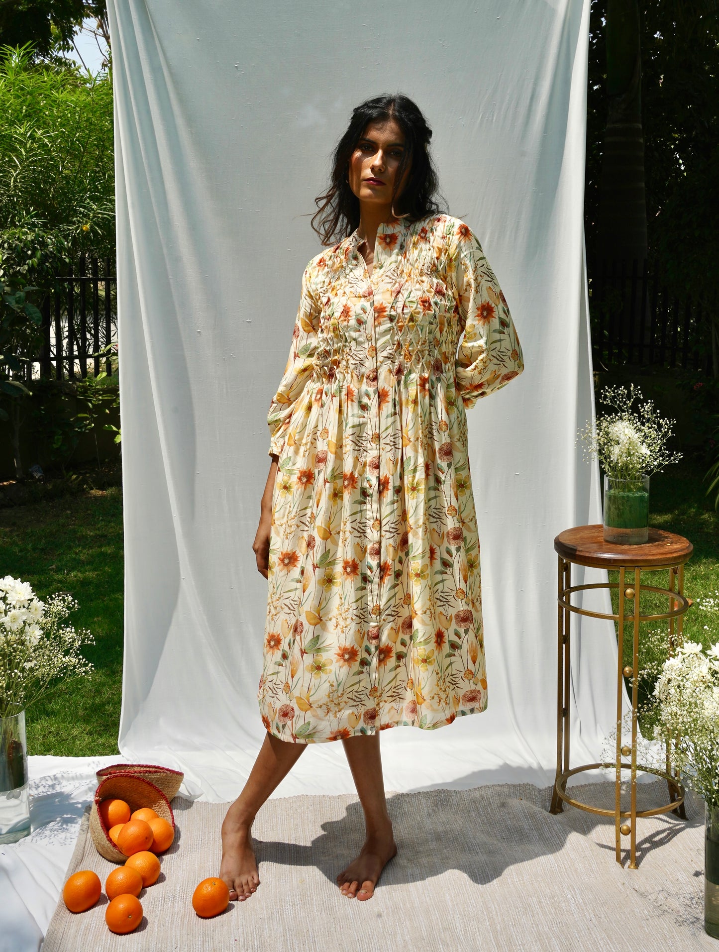 Beige Printed Summer Dress