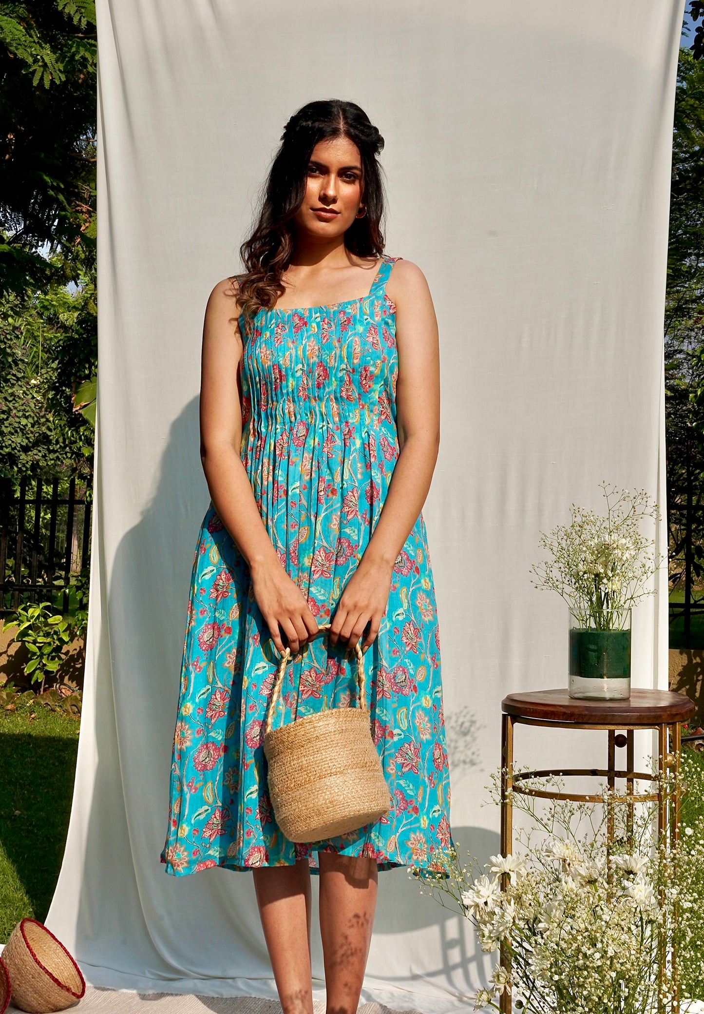 Blue Printed Mul Dress