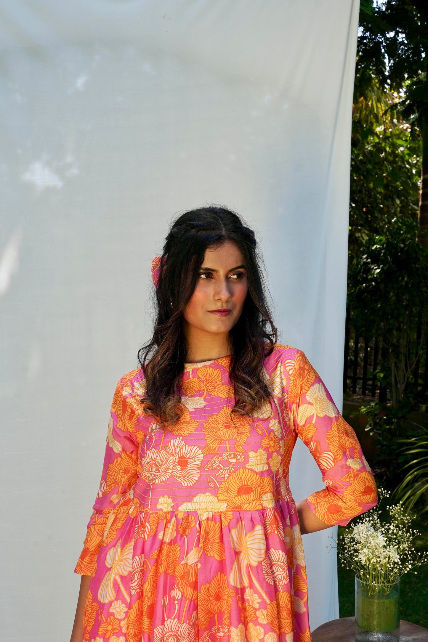 Hot Pink Printed Summer Dress