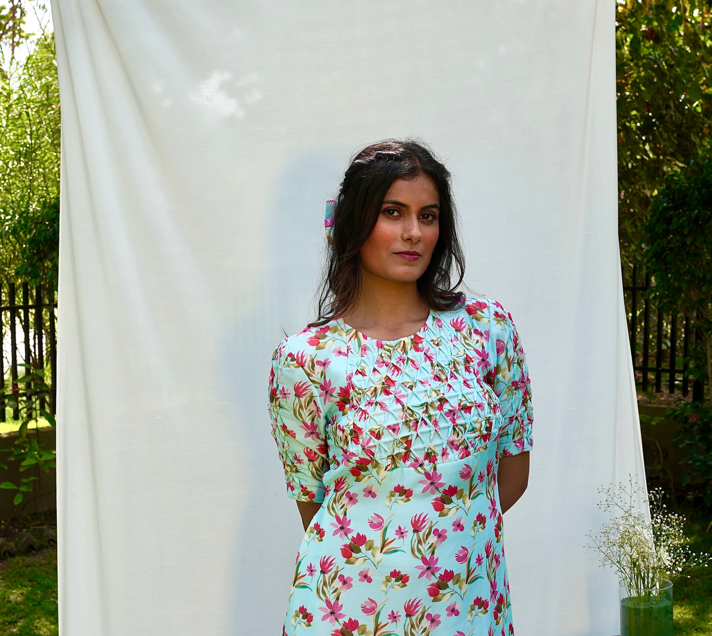 Powder Blue Printed Summer Dress