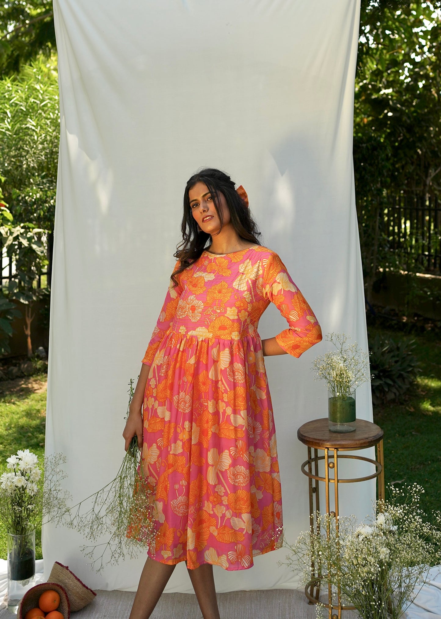 Hot Pink Printed Summer Dress