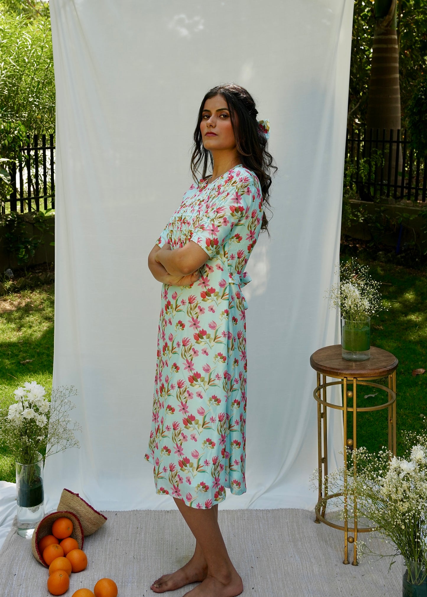Powder Blue Printed Summer Dress
