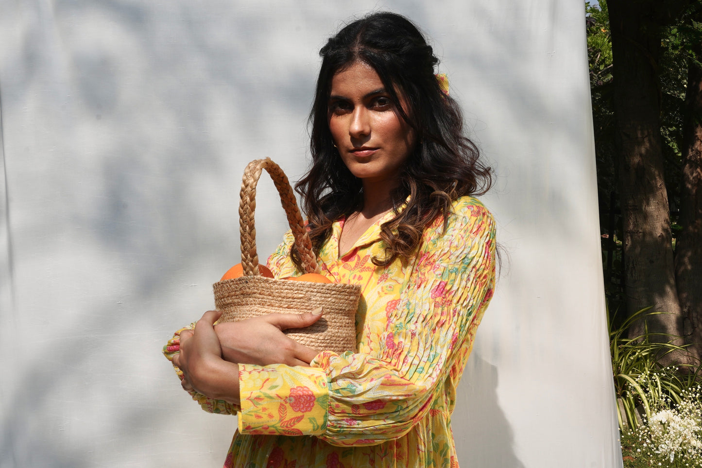 Yellow Printed Mul Dress