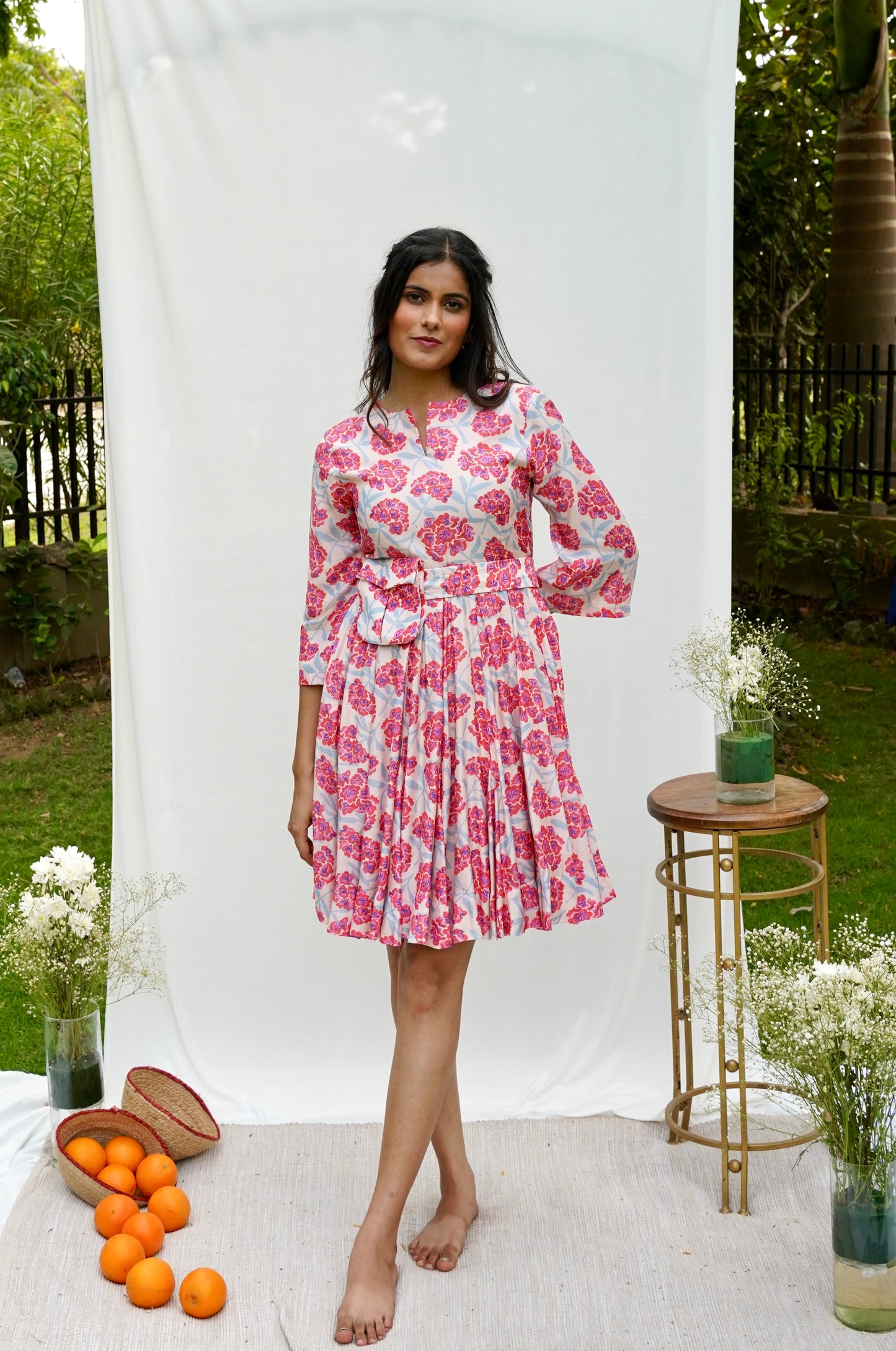 Baby pink Printed Summer Dress