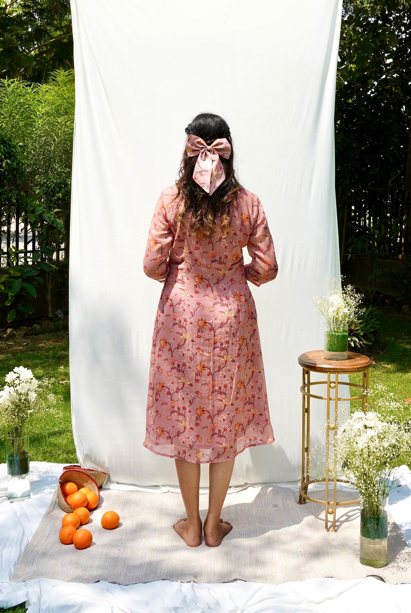 Dusty Pink Printed Mul Dress