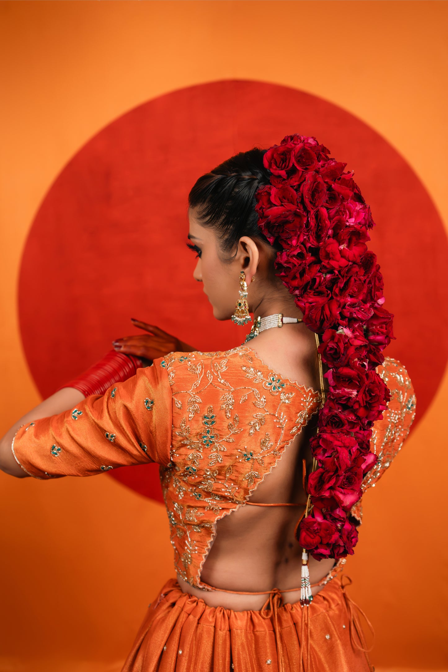 Orange Embroidered Lehenga Set
