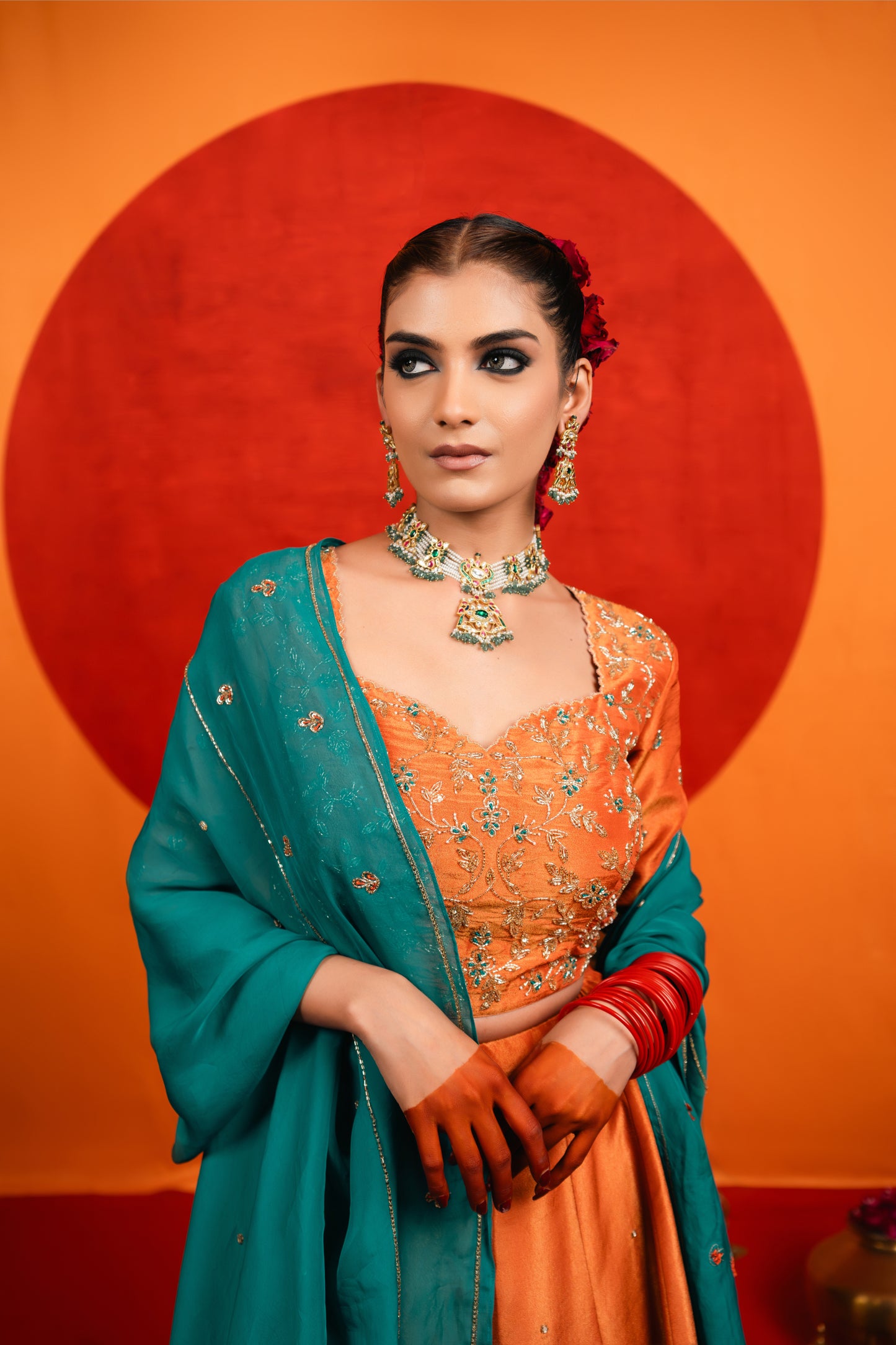 Orange Embroidered Lehenga Set