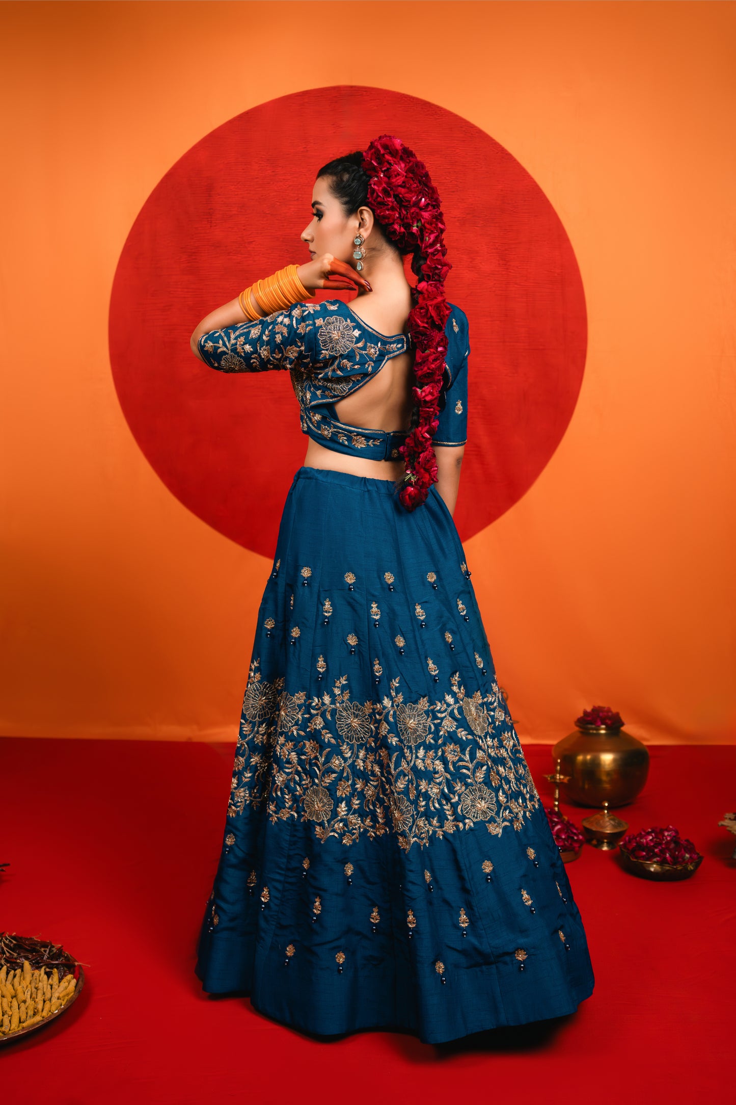Blue Embroidered Lehenga Set