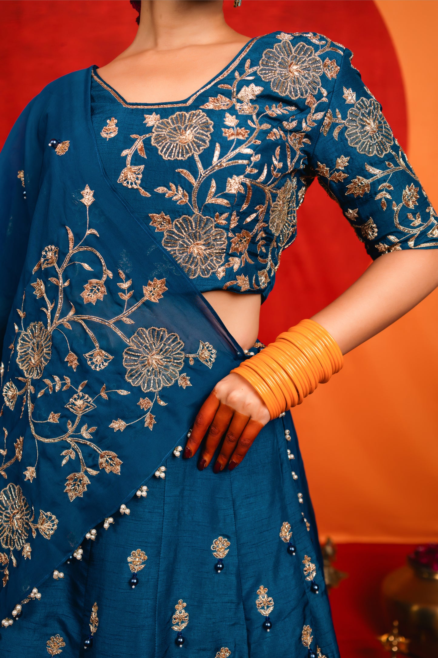 Blue Embroidered Lehenga Set