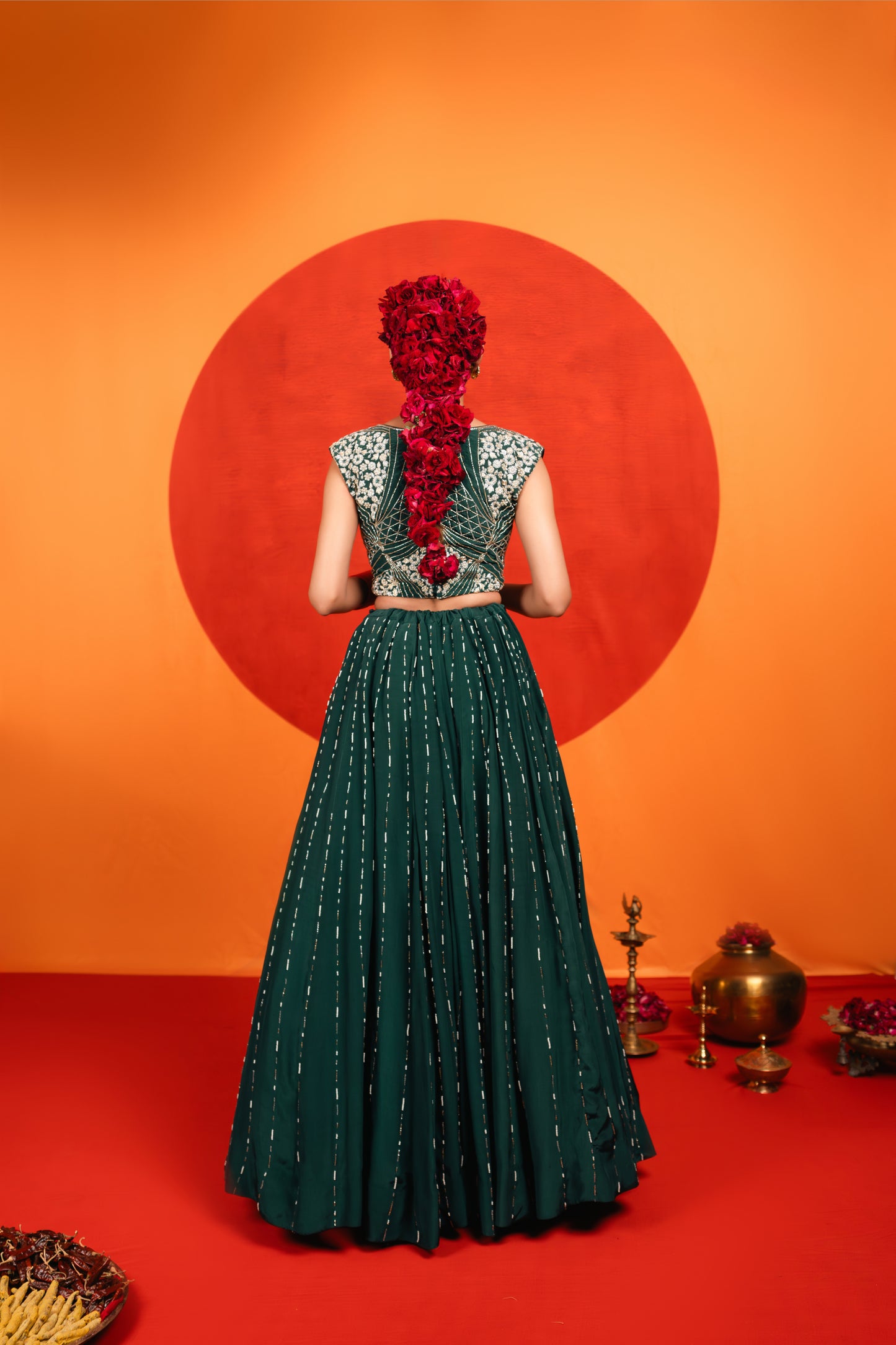 Green Embroidered Lehenga Set
