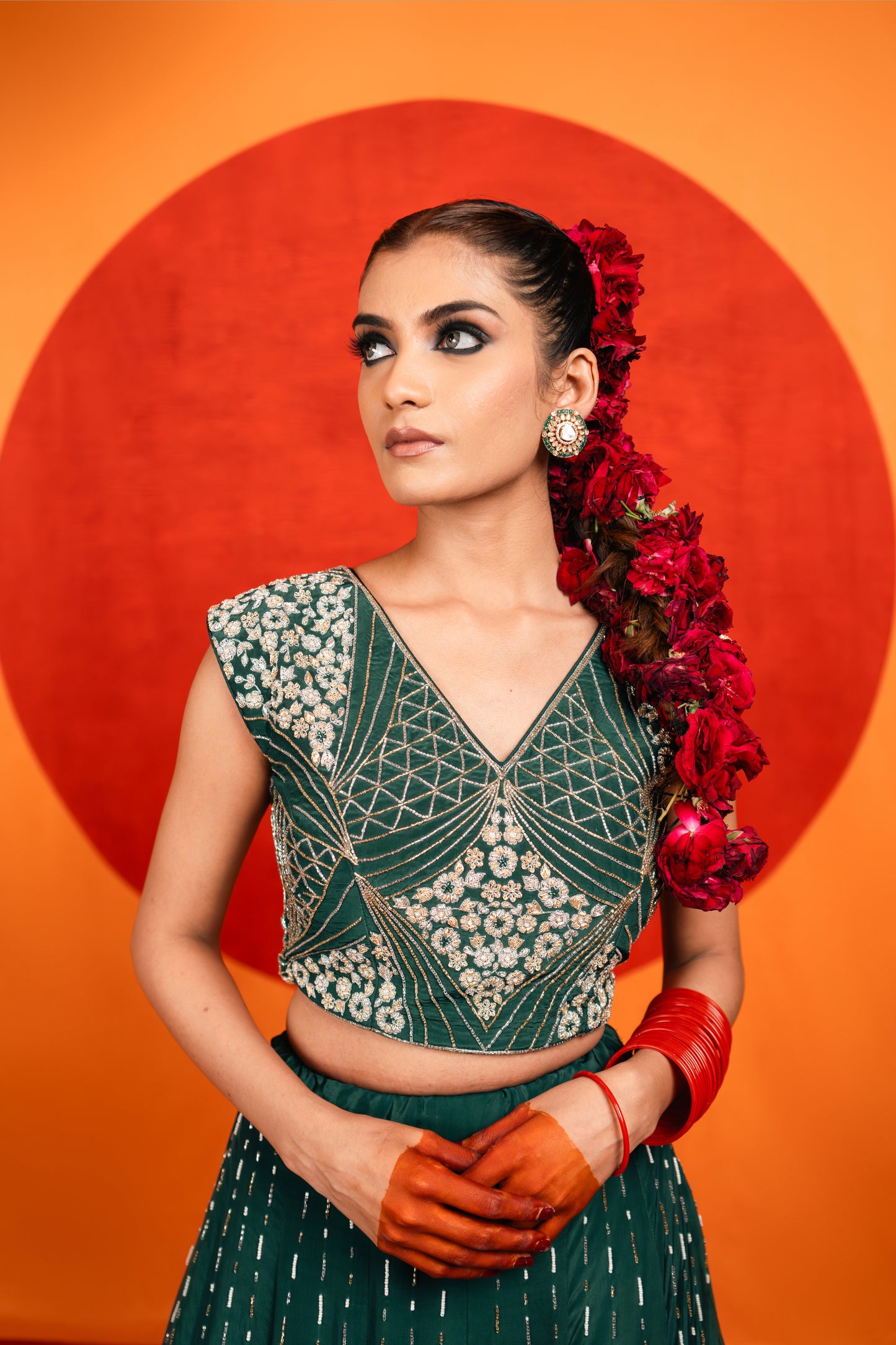 Green Embroidered Lehenga Set