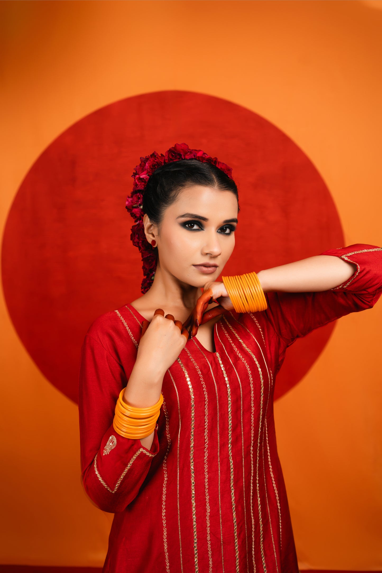 Red Embroidered Kurta Set