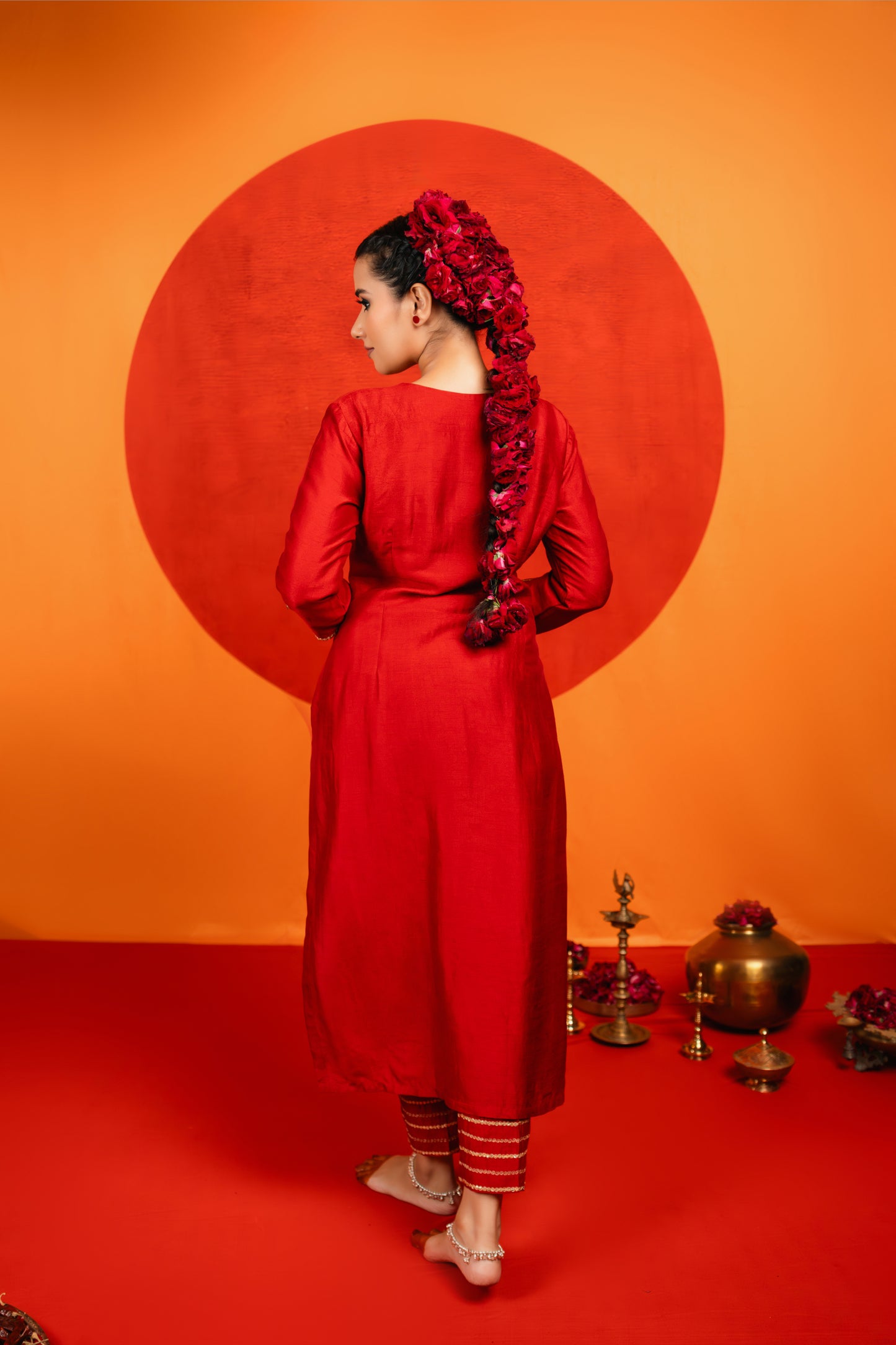 Red Embroidered Kurta Set
