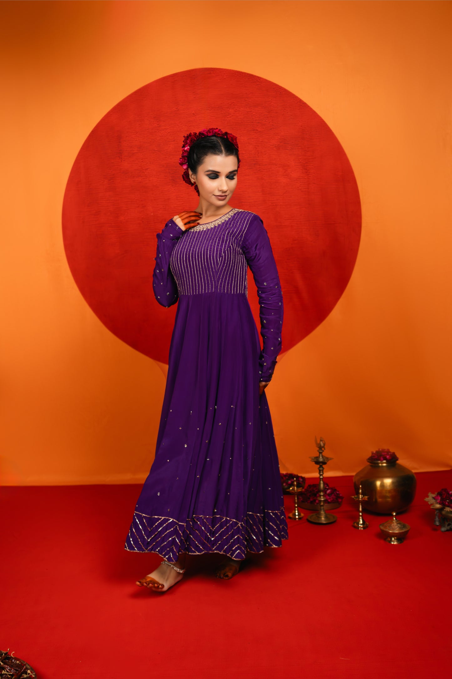 English Purple Anarkali Set