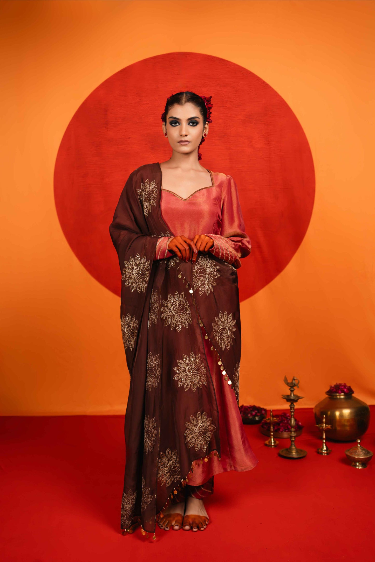 Brick Red A-line Dress Set
