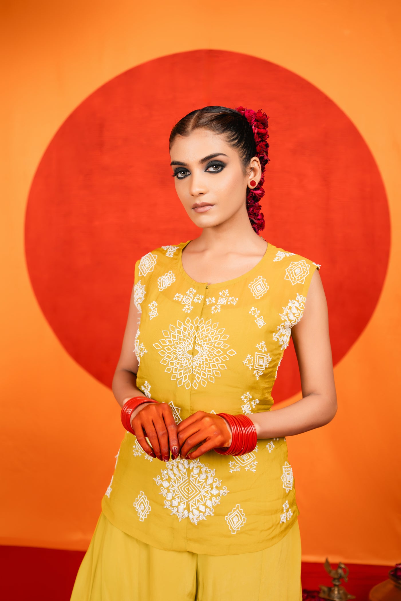 Lime Green Three Piece Indo Western Set