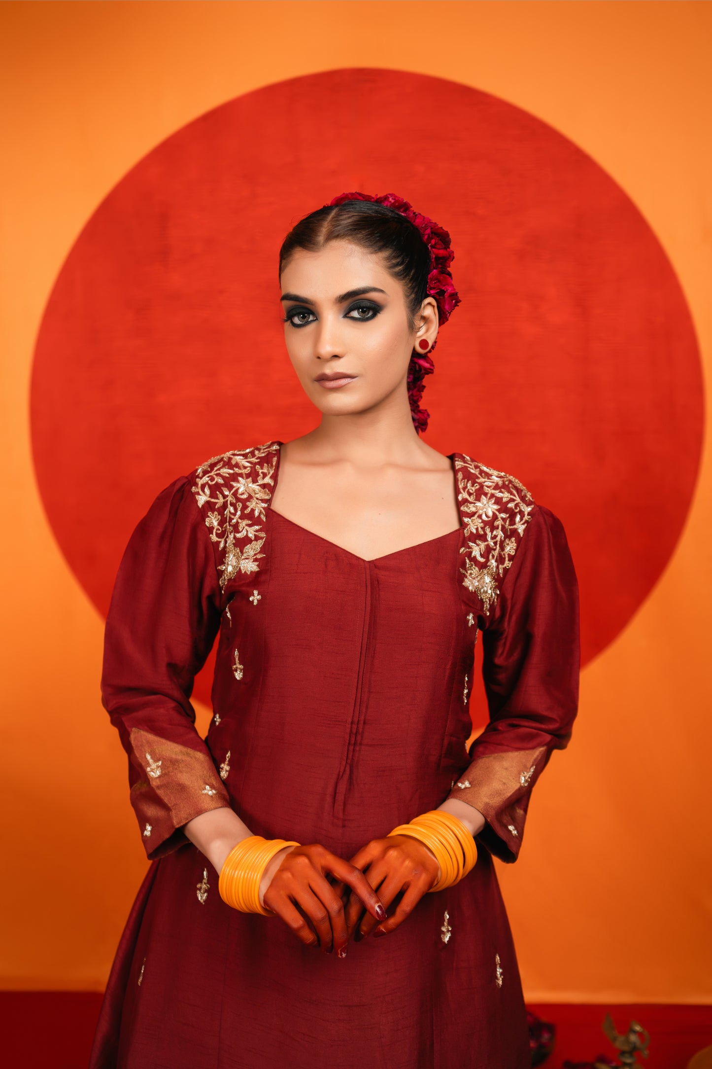Maroon A-line Kurta Set