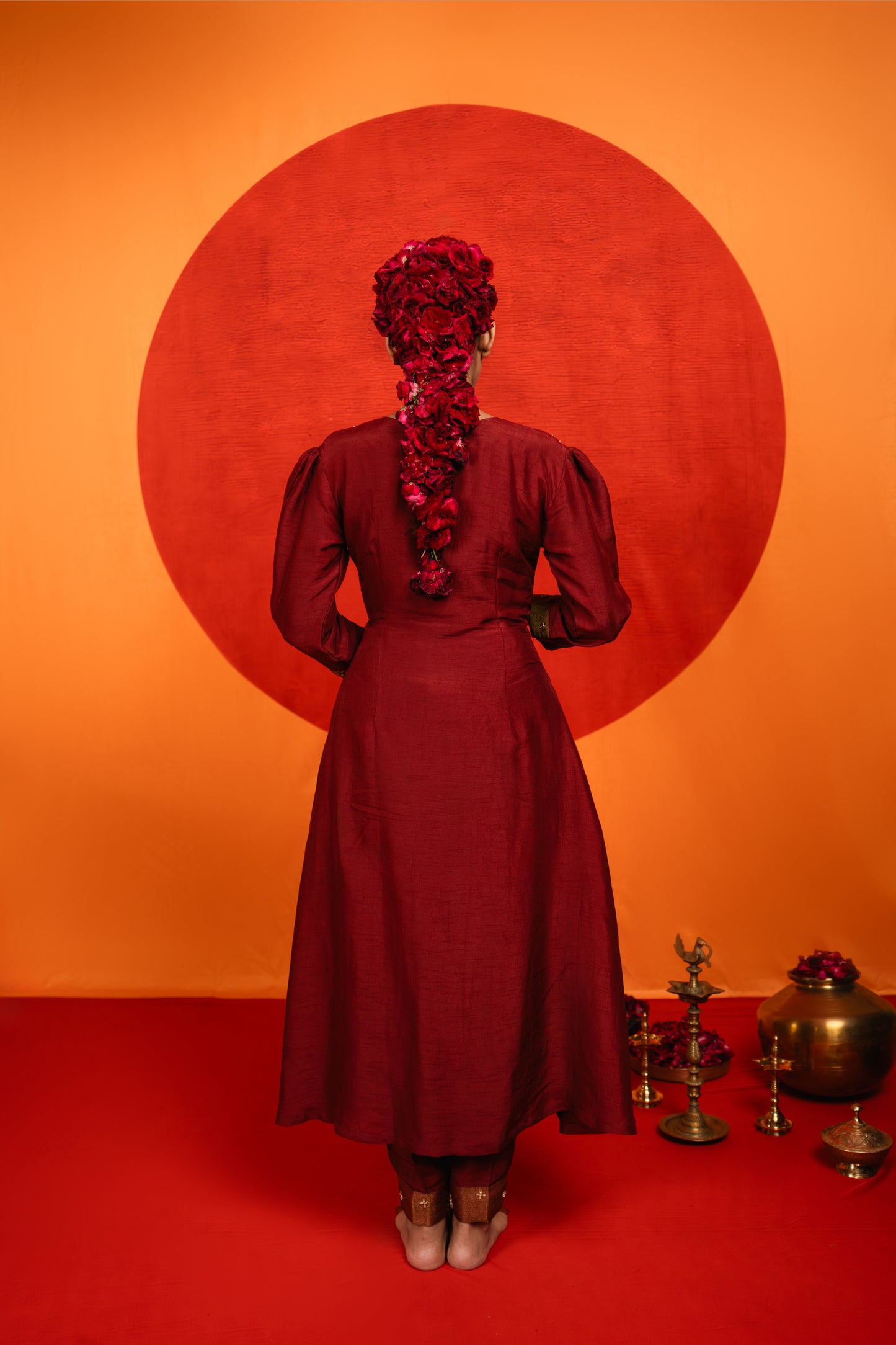 Maroon A-line Kurta Set