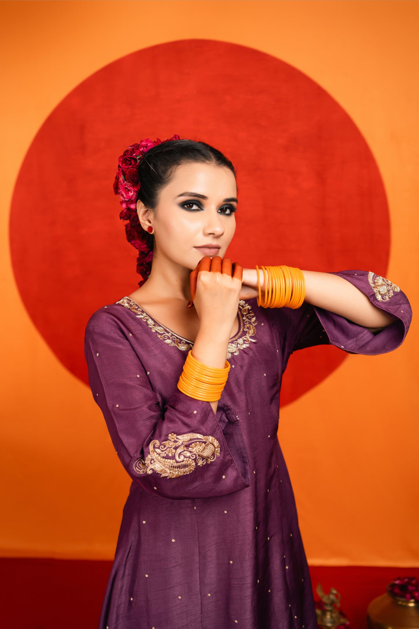 Purple A-line Kurta Set
