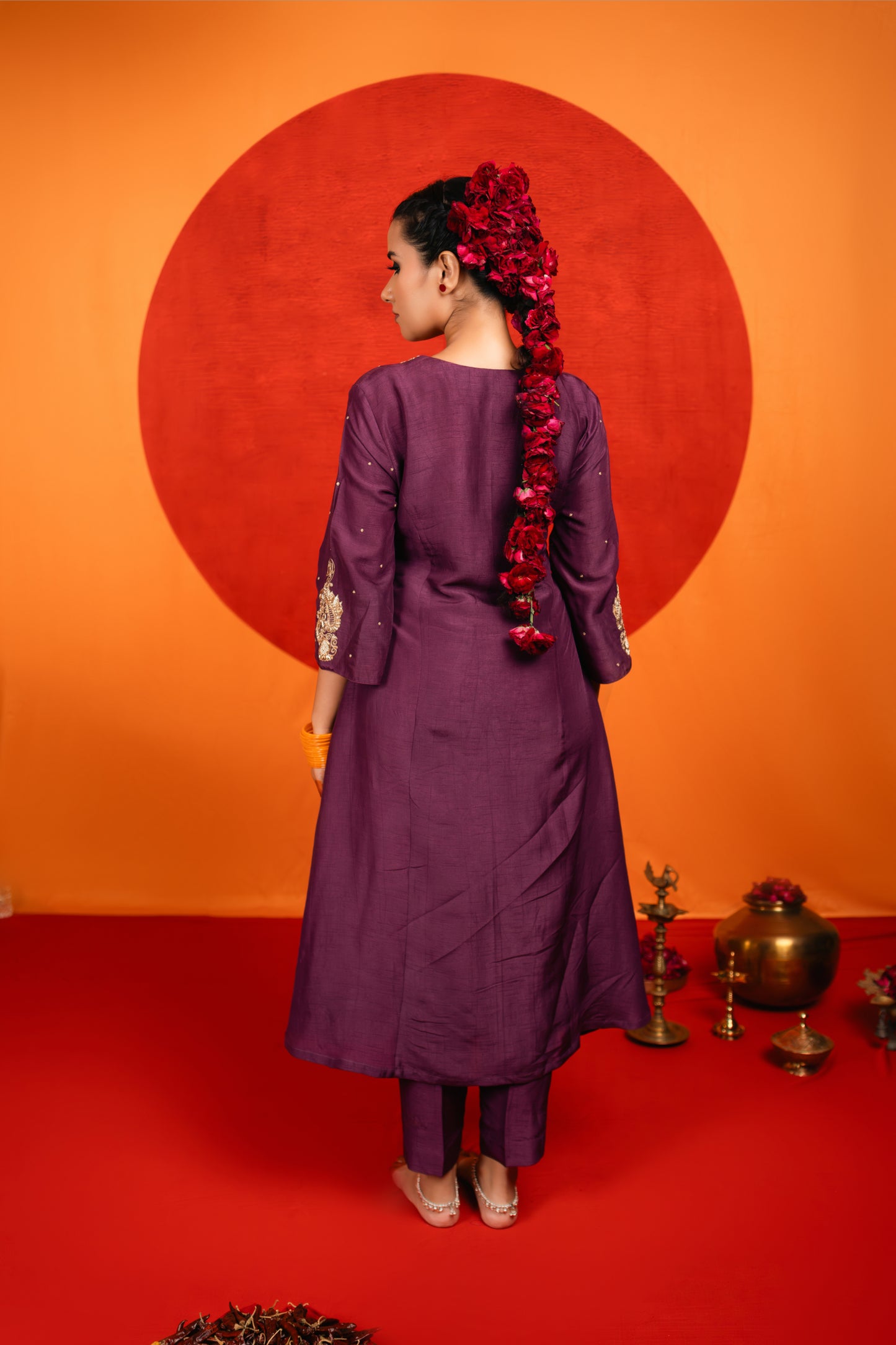 Purple A-line Kurta Set