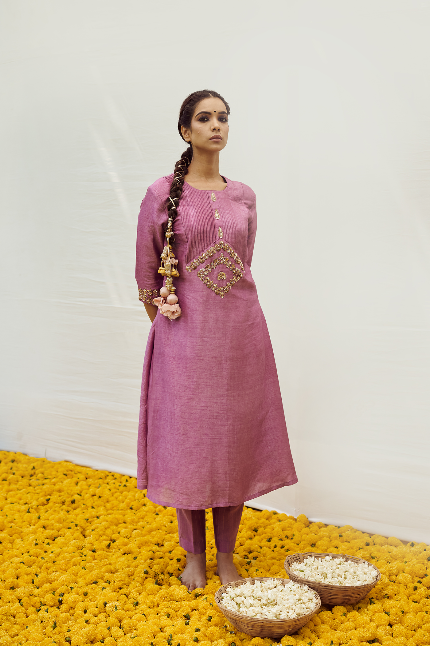 Dusky Rose Kurta set with intricate hand embellishments
