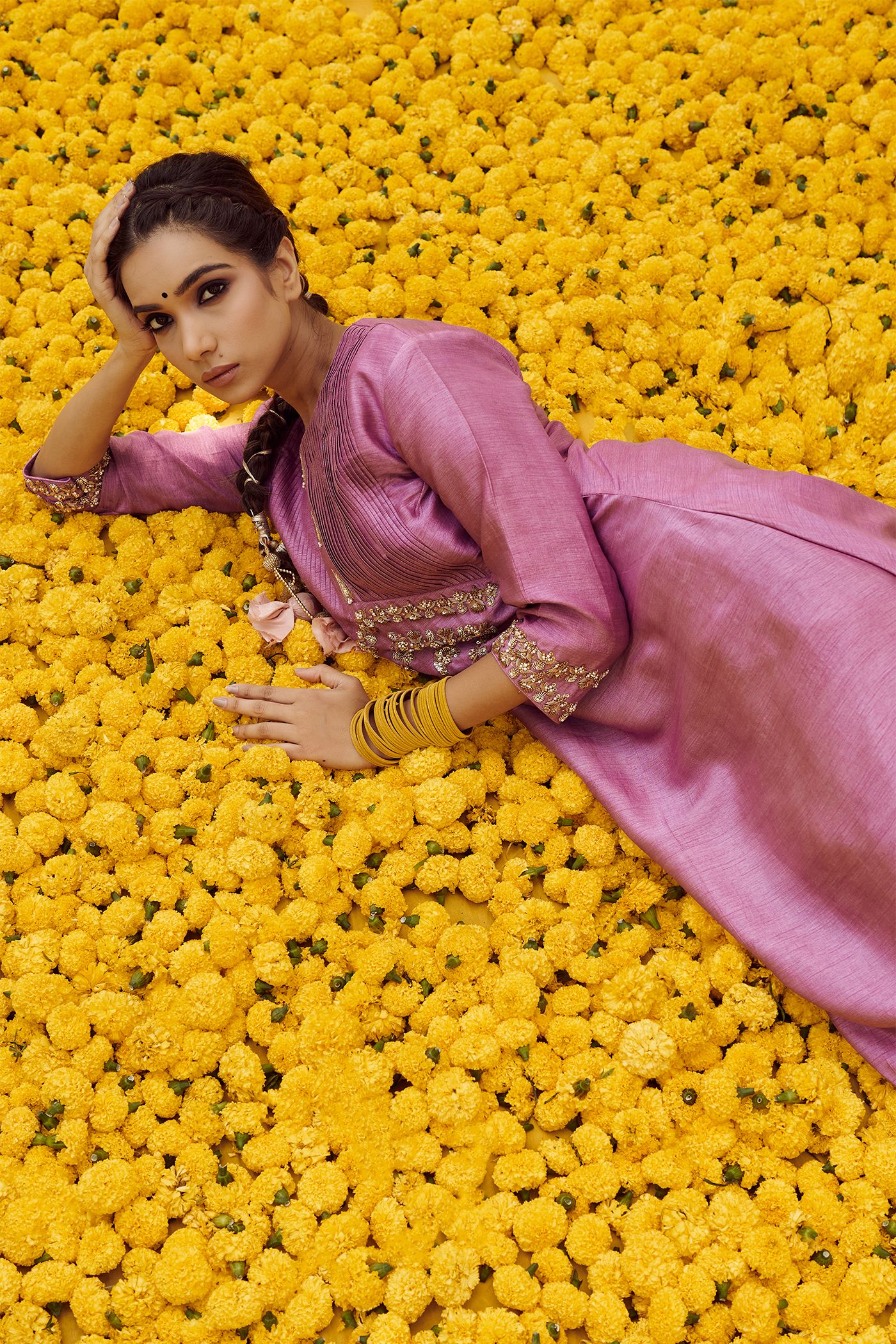 Dusky Rose Kurta set with intricate hand embellishments