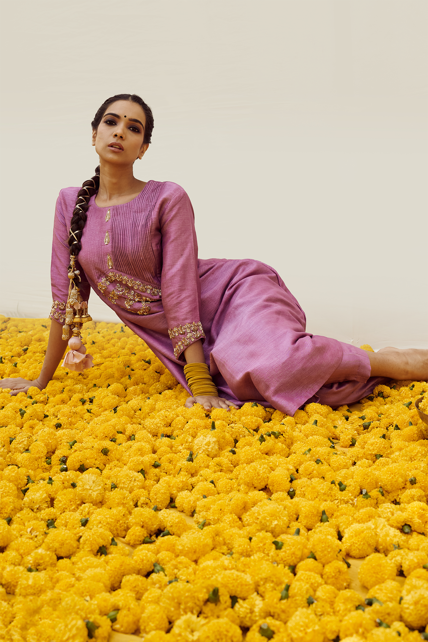 Dusky Rose Kurta set with intricate hand embellishments