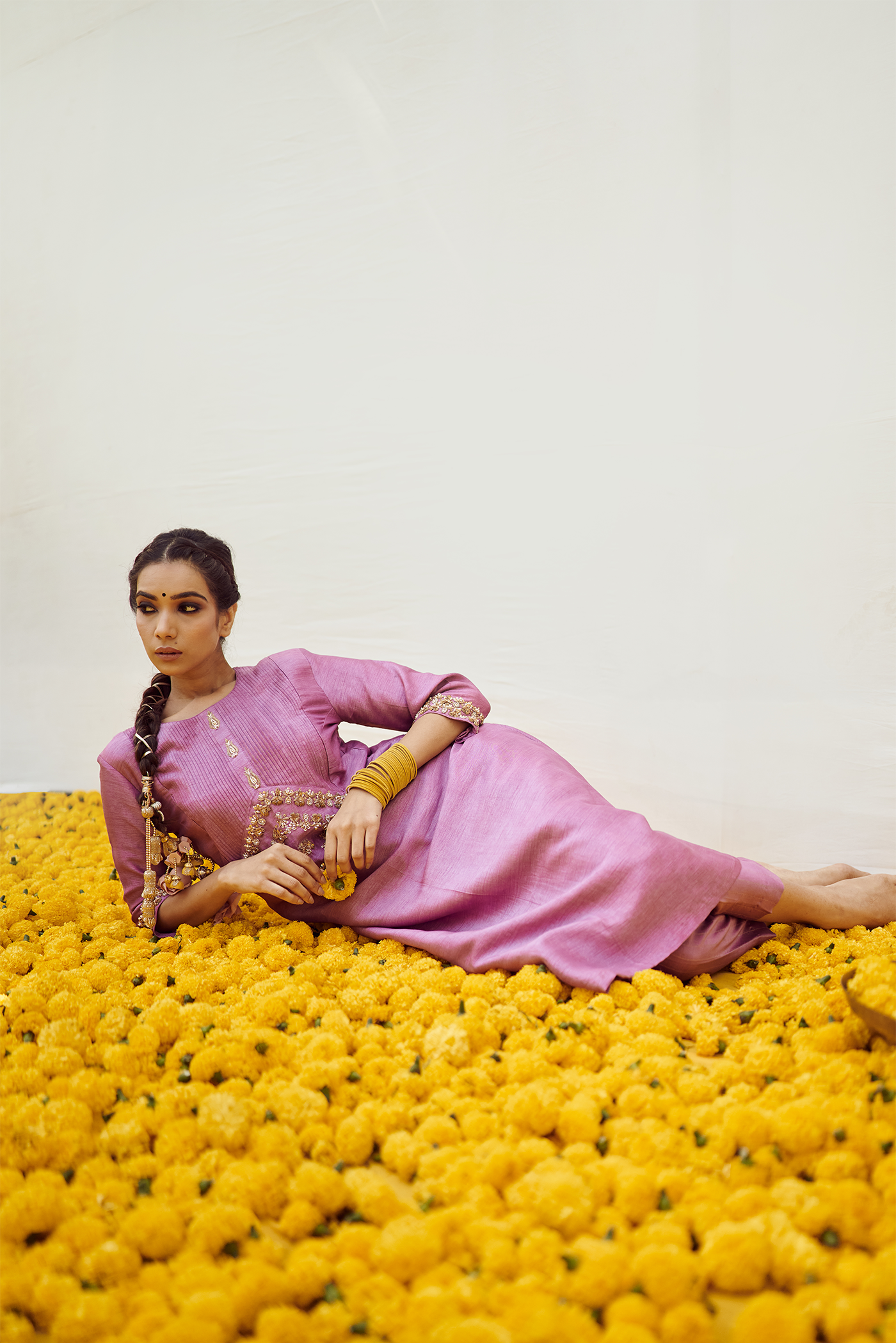 Dusky Rose Kurta set with intricate hand embellishments