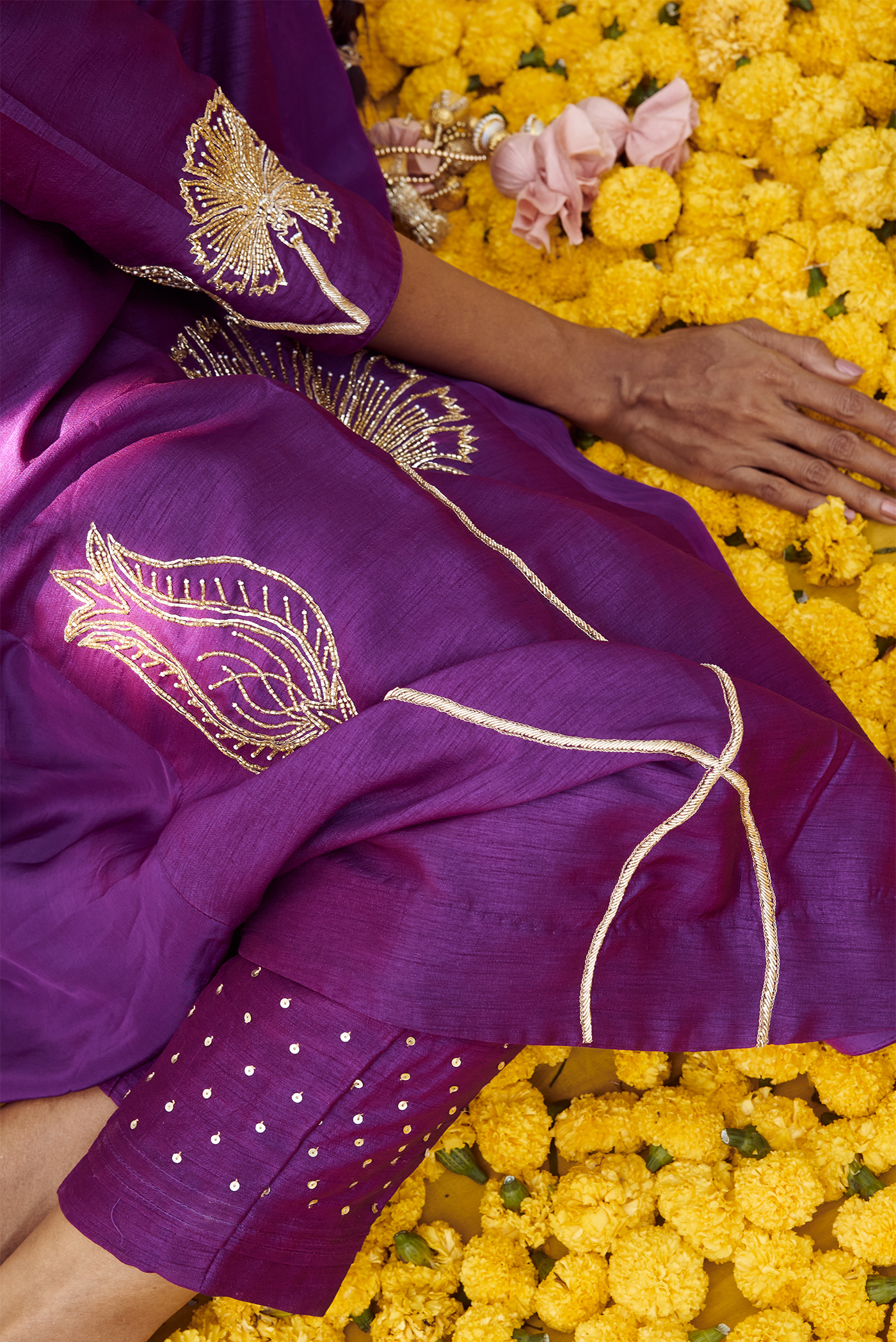 Mulberry Purple kurta set with hand embellished motifs