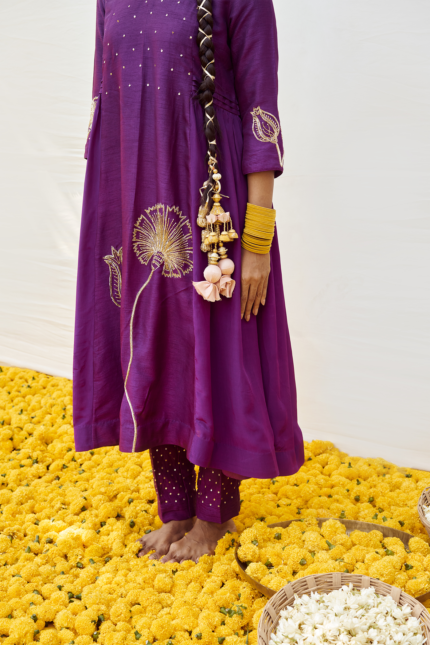 Mulberry Purple kurta set with hand embellished motifs