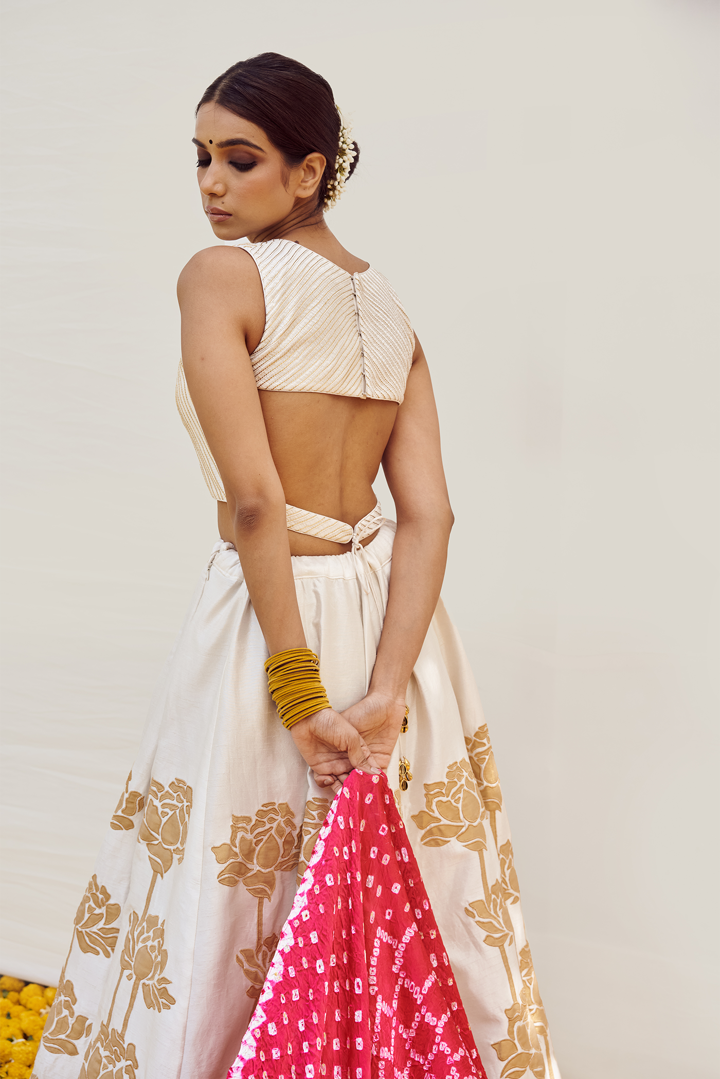 Ivory Lehenga set with Golden Patch Work