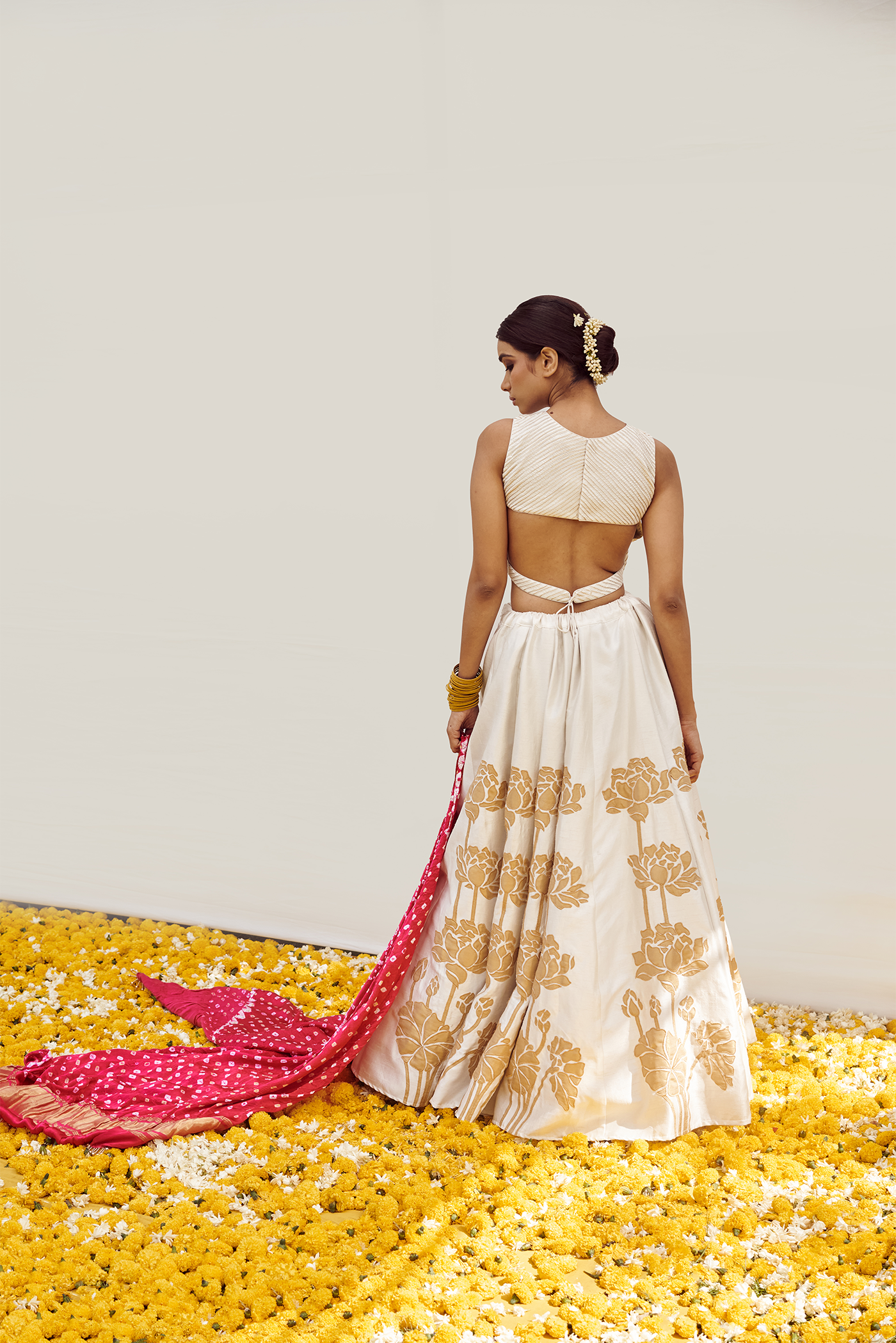 Ivory Lehenga set with Golden Patch Work