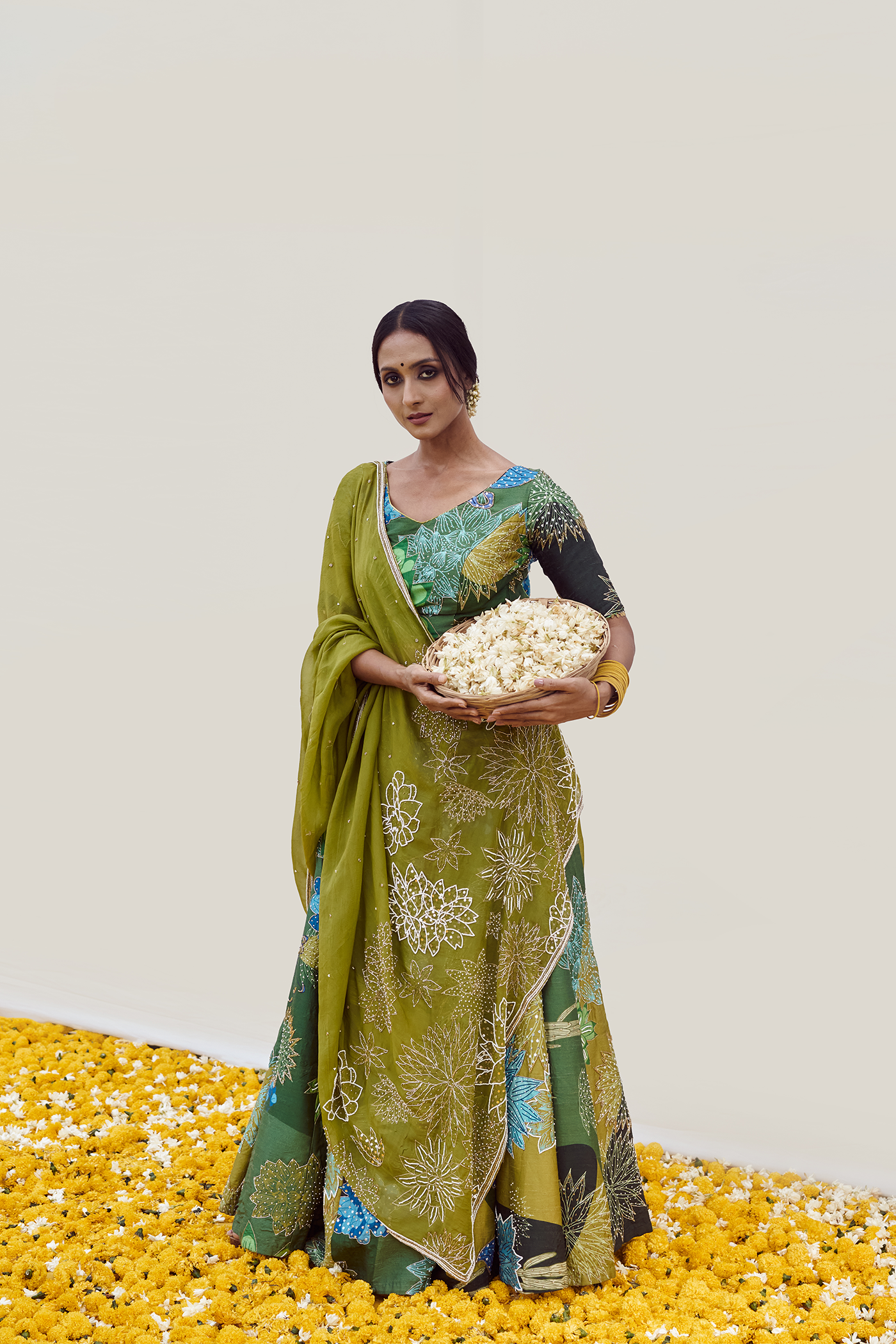 Floral Digital printed Lehenga set with intricate handwork