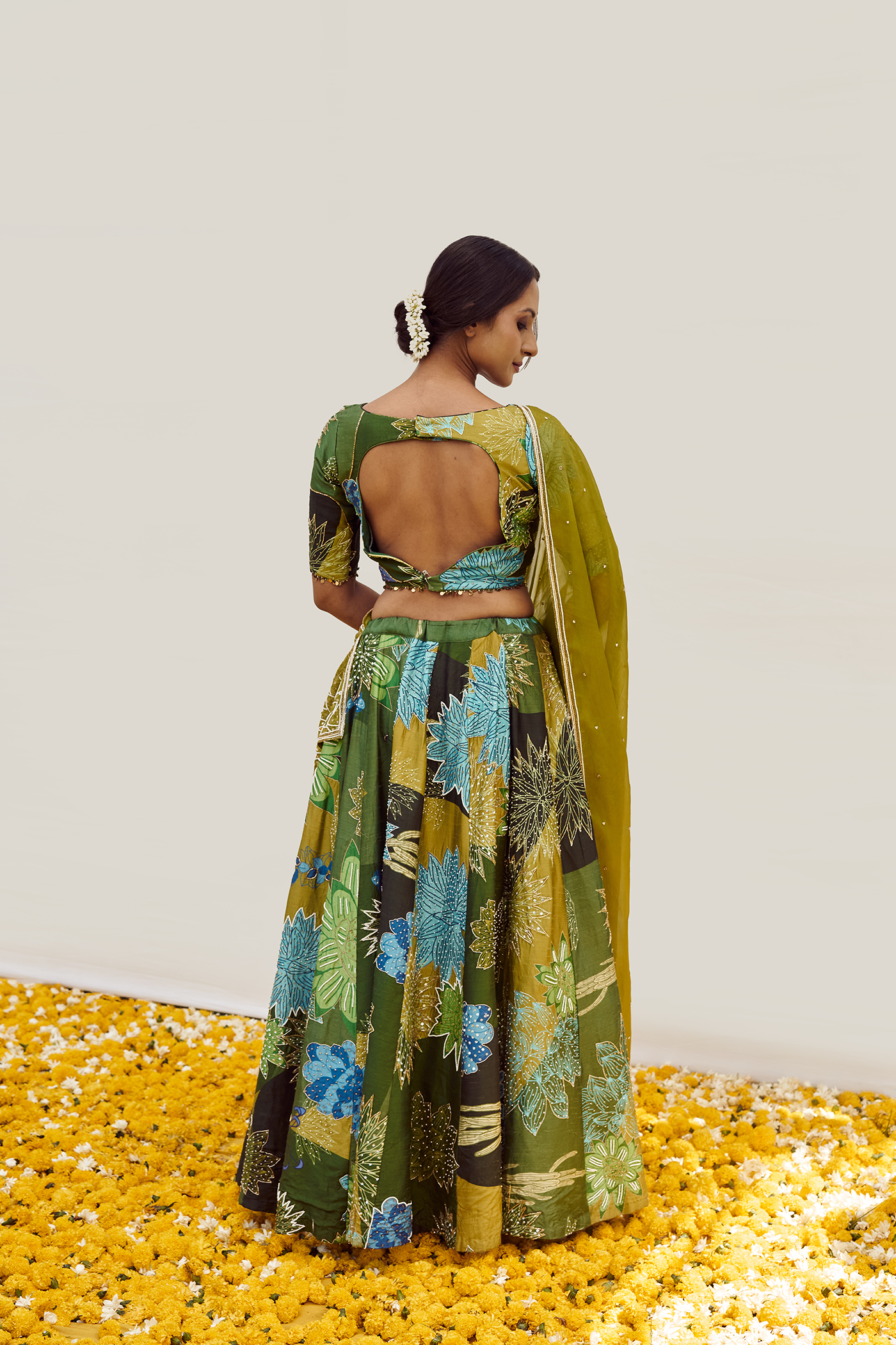 Floral Digital printed Lehenga set with intricate handwork