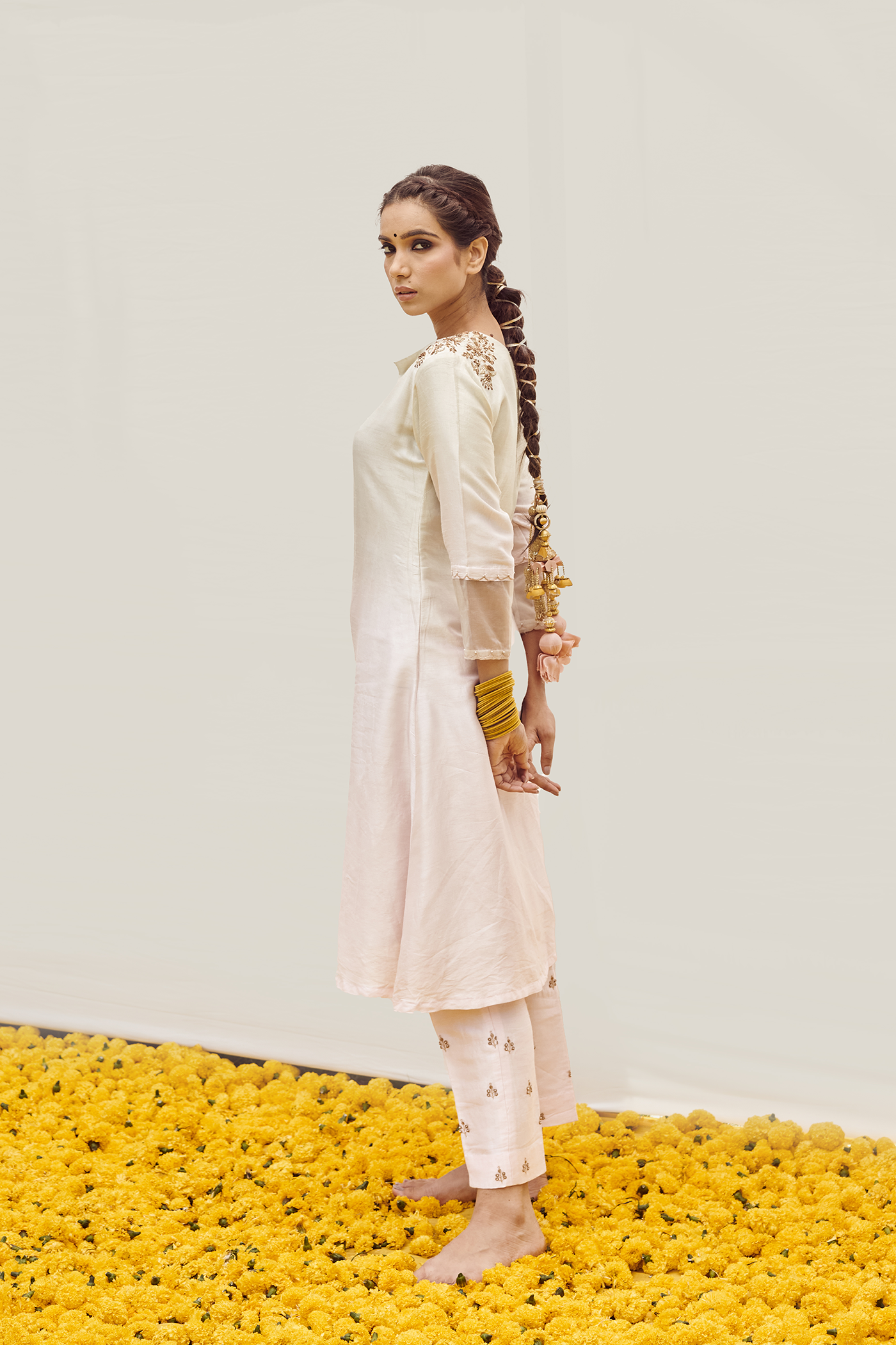 Mint Green to baby pink kurta set with Hand embellished on shoulder