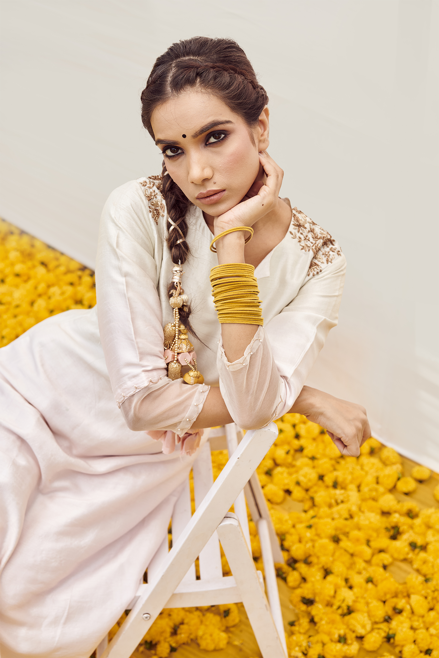 Mint Green to baby pink kurta set with Hand embellished on shoulder