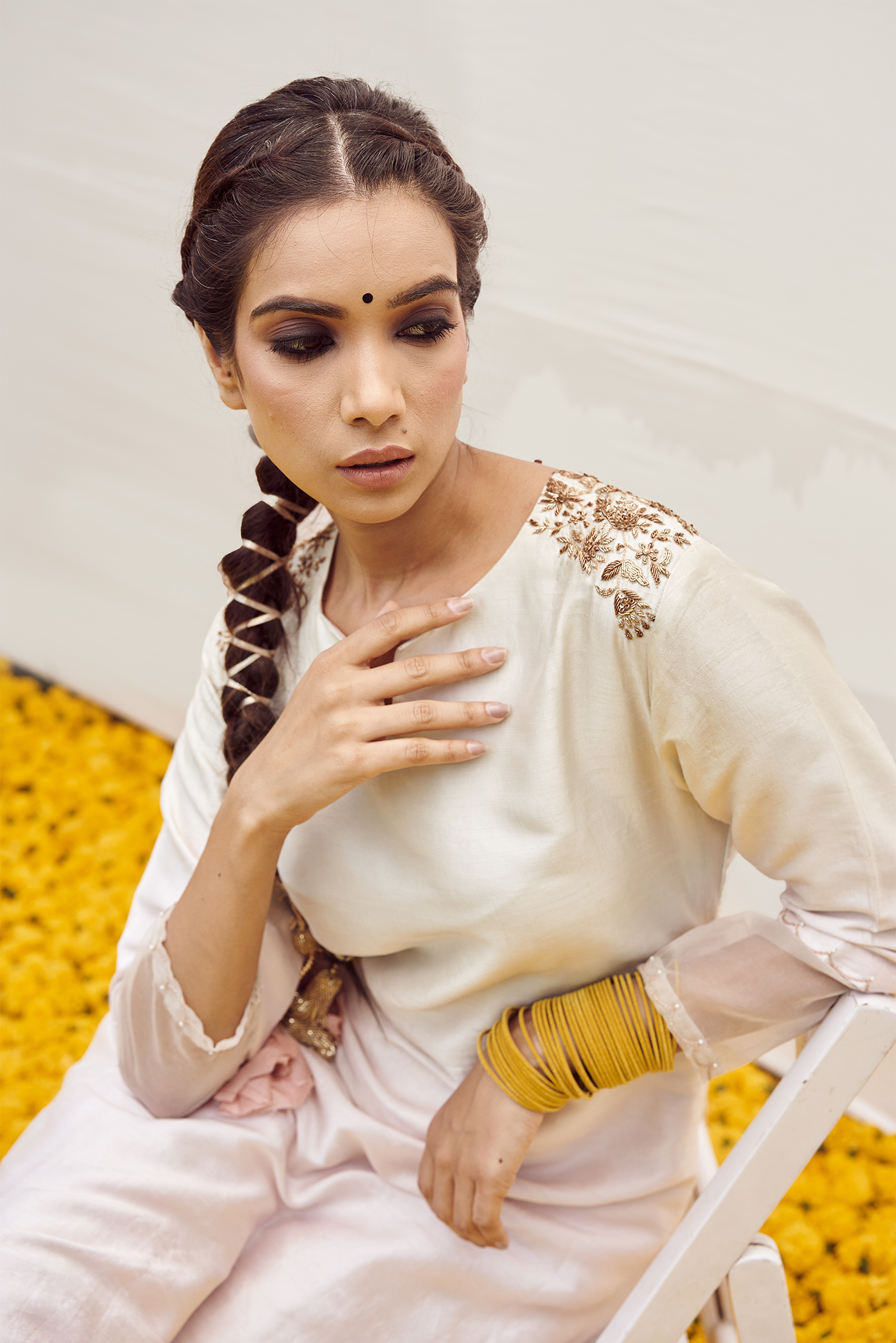 Mint Green to baby pink kurta set with Hand embellished on shoulder