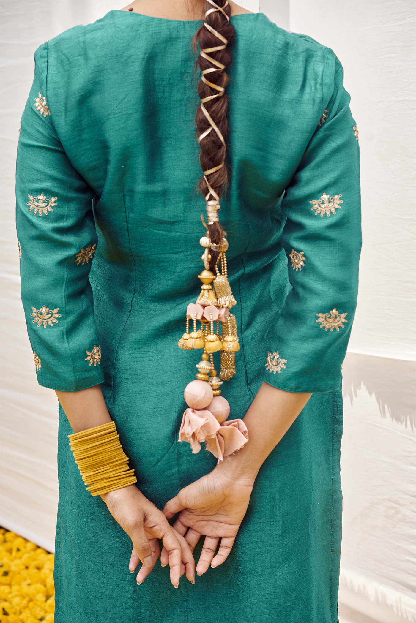 Pink- Aquamarine Dual colour kurta set with Handwork