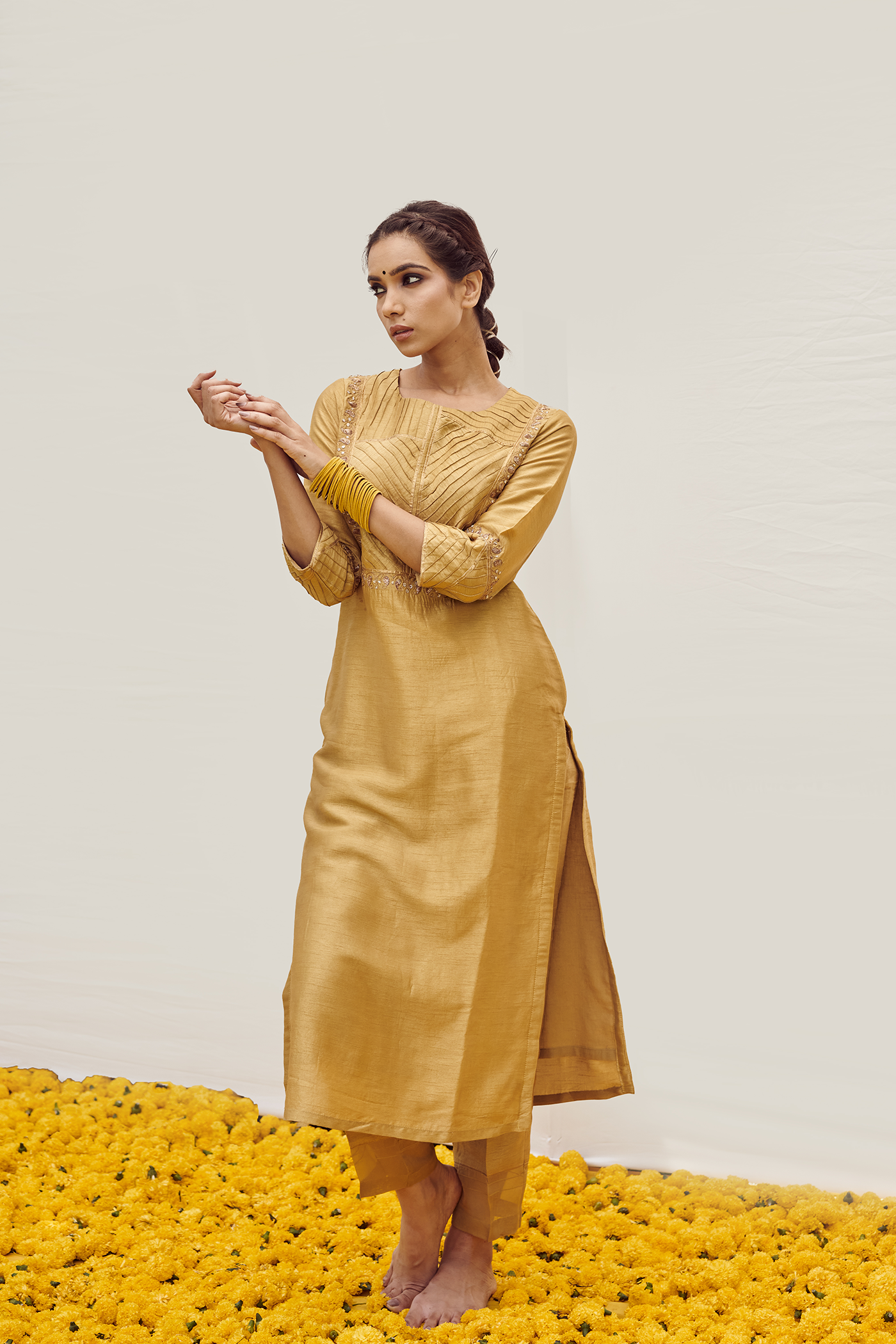 Lime Green kurta set with hand work