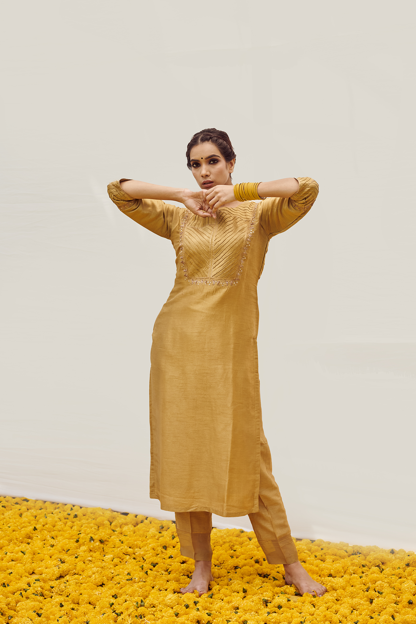 Lime Green kurta set with hand work