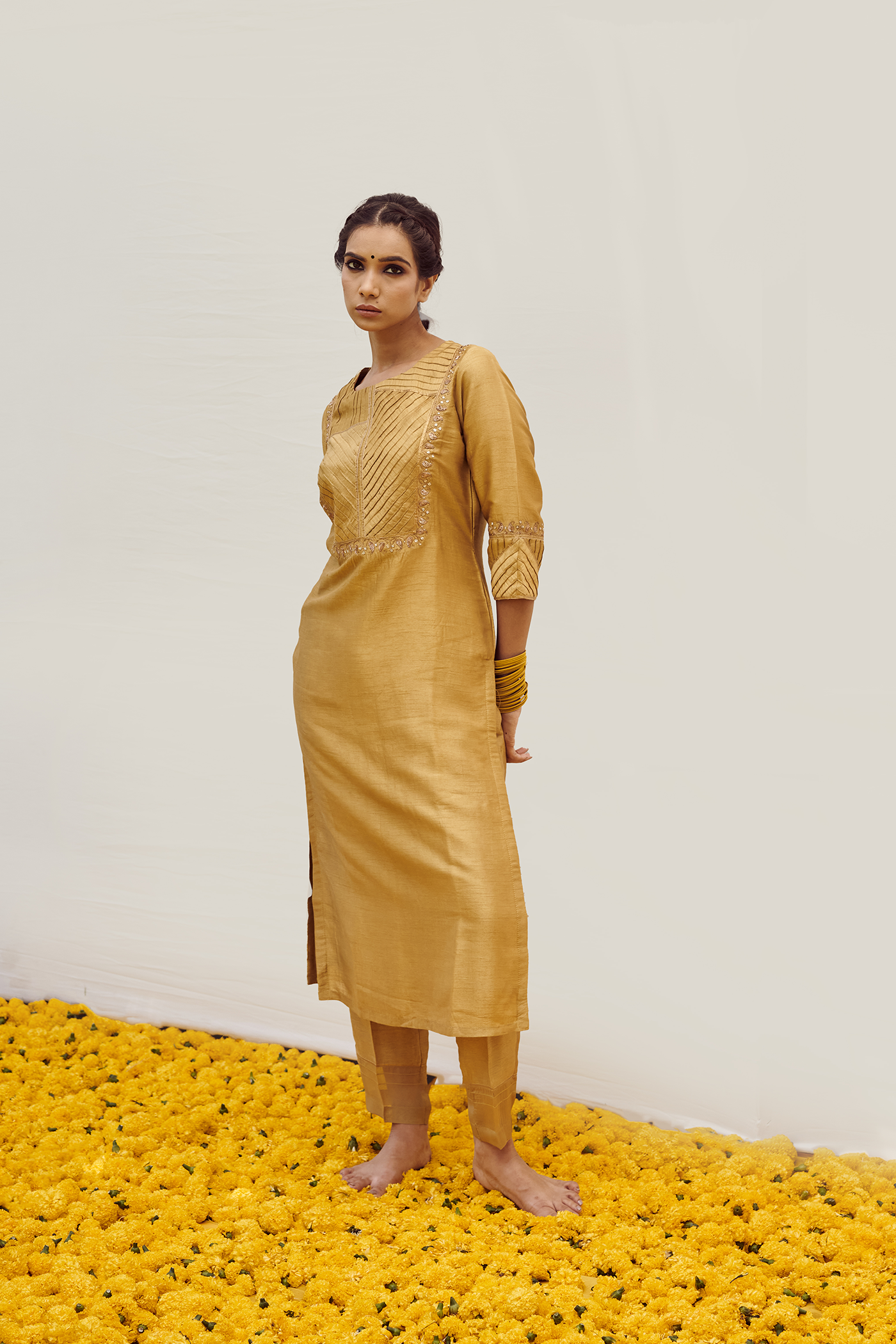 Lime Green kurta set with hand work