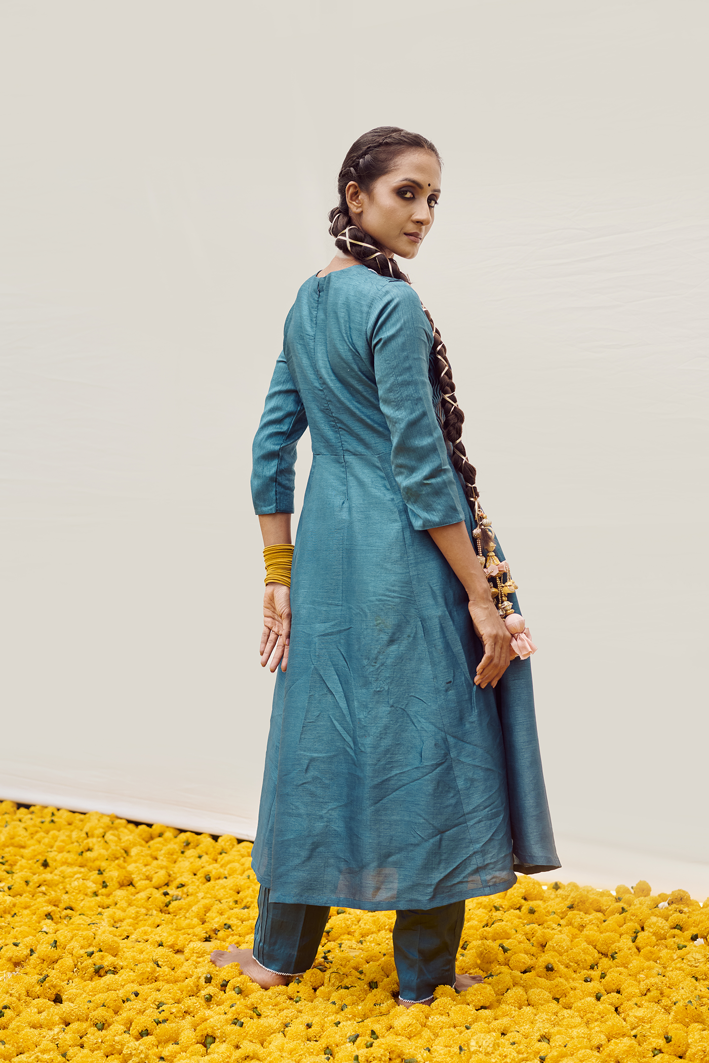 Dusky Blue kurta set with Handwork