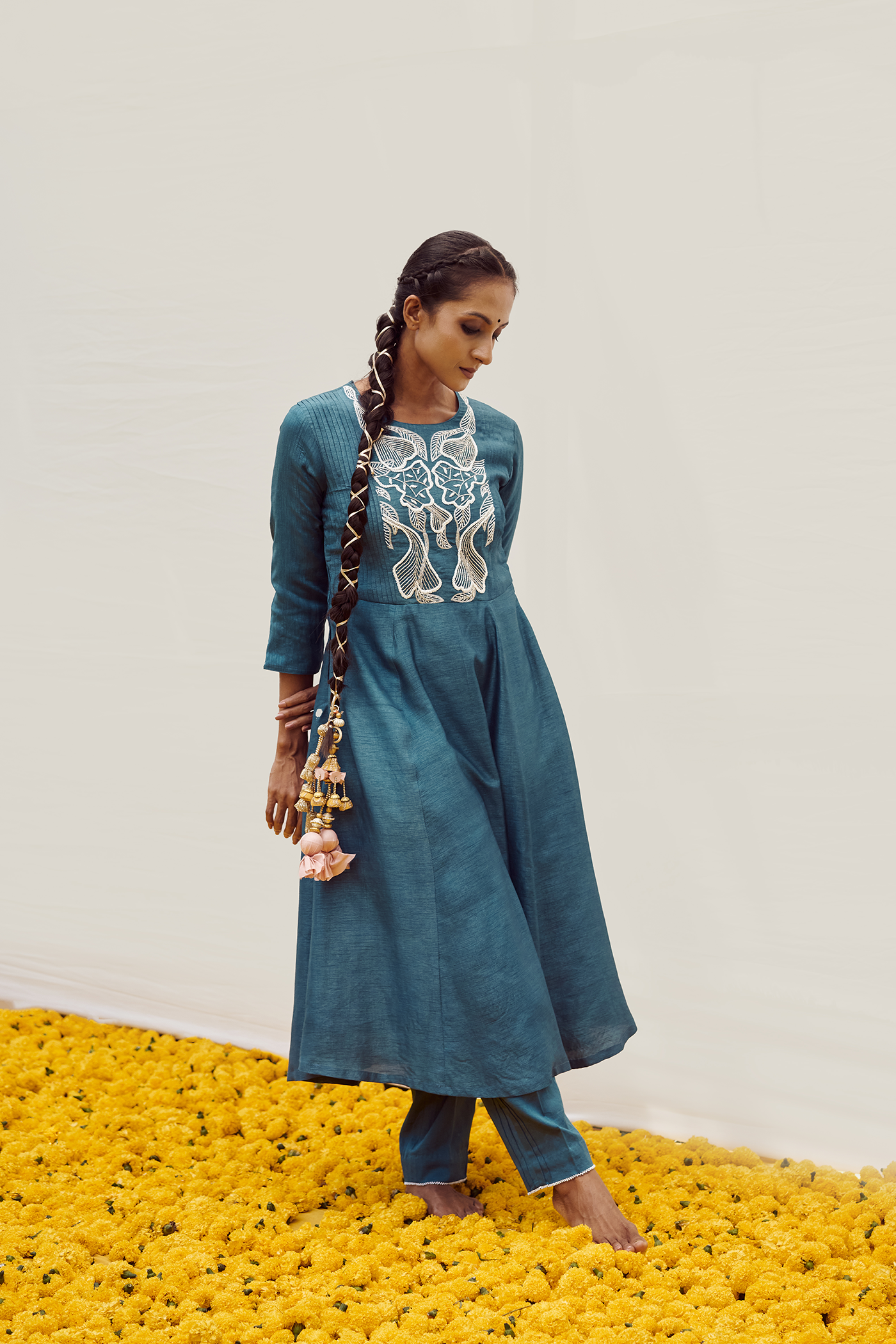 Dusky Blue kurta set with Handwork