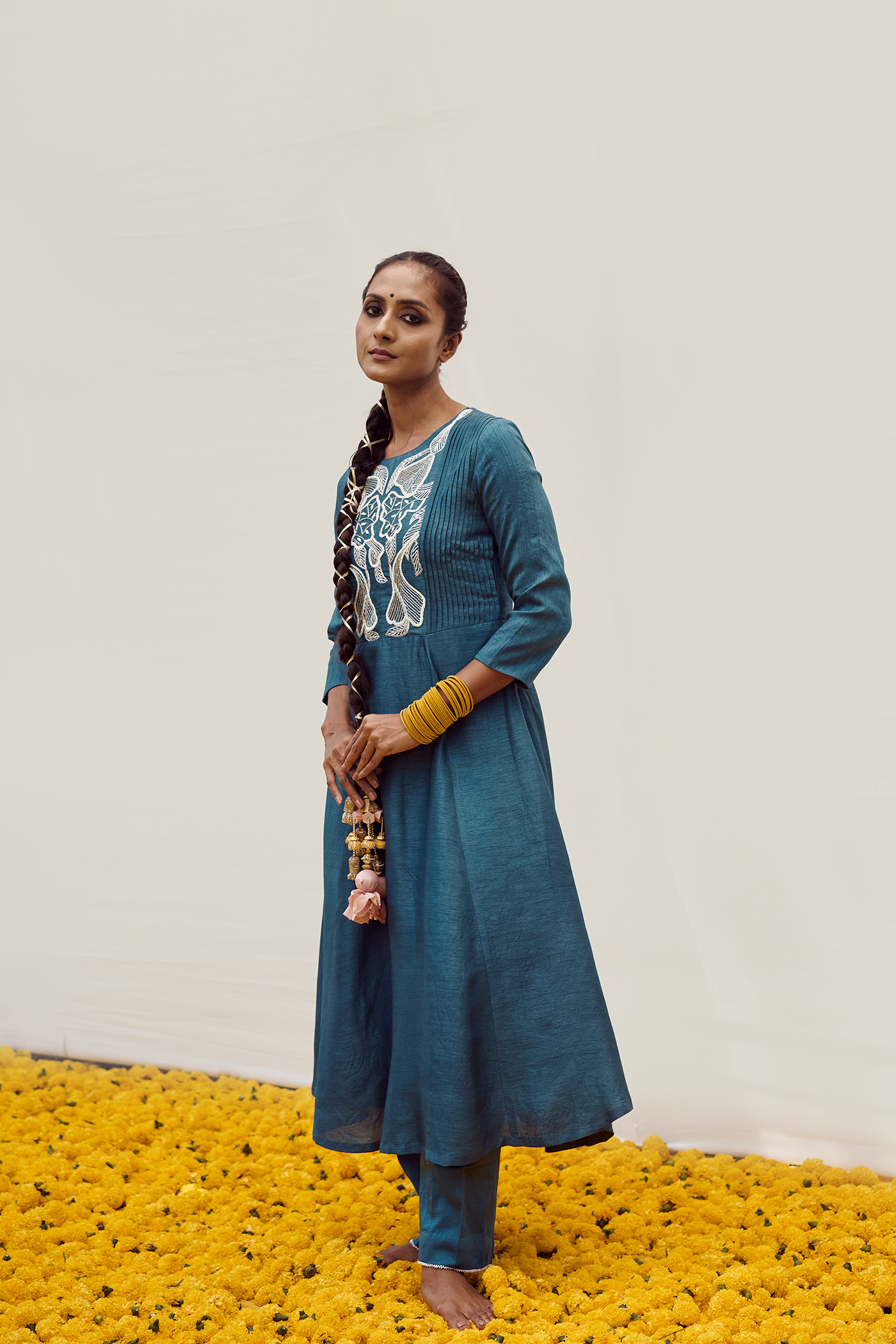 Dusky Blue kurta set with Handwork