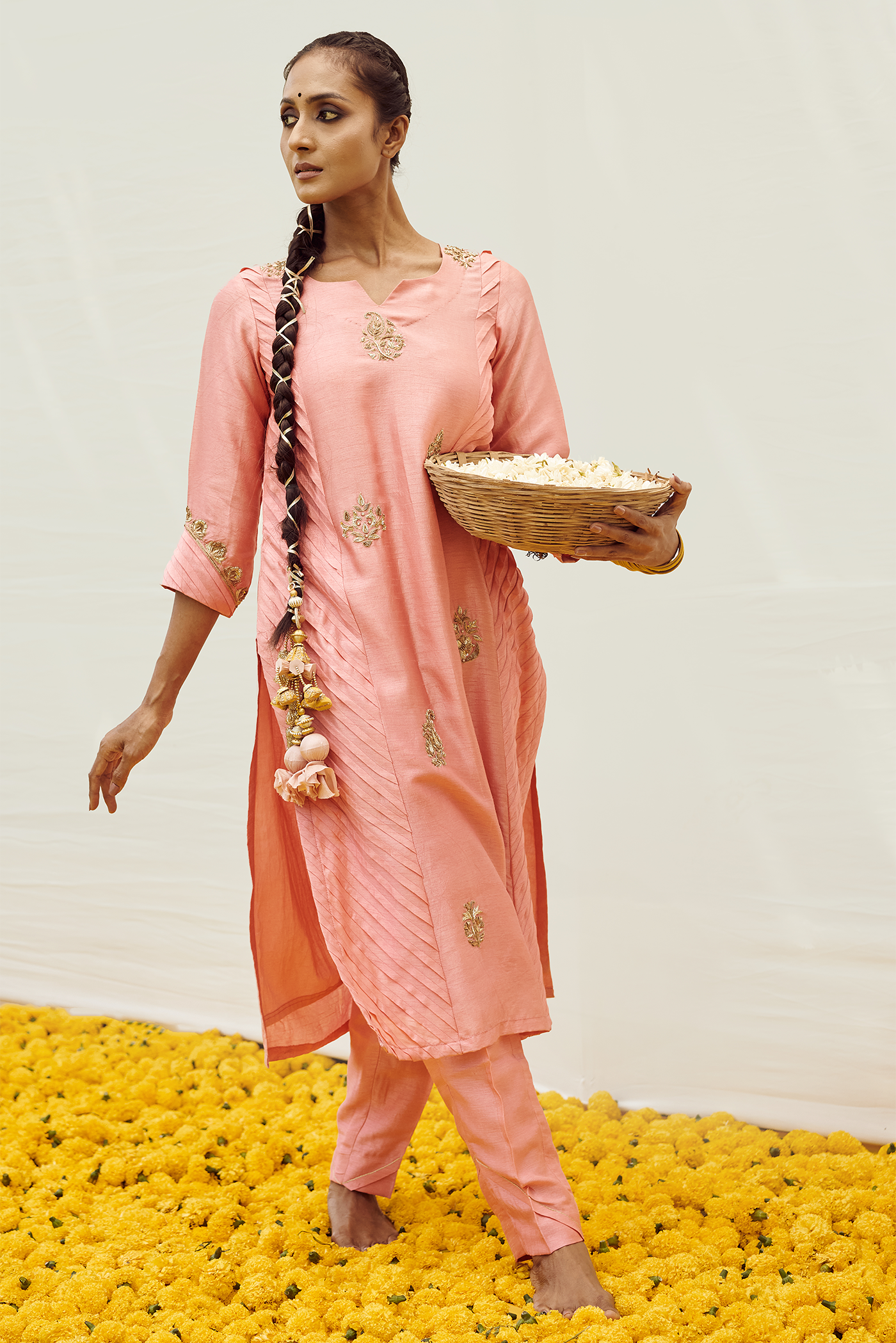 Peach Hand Embellished Kurta set