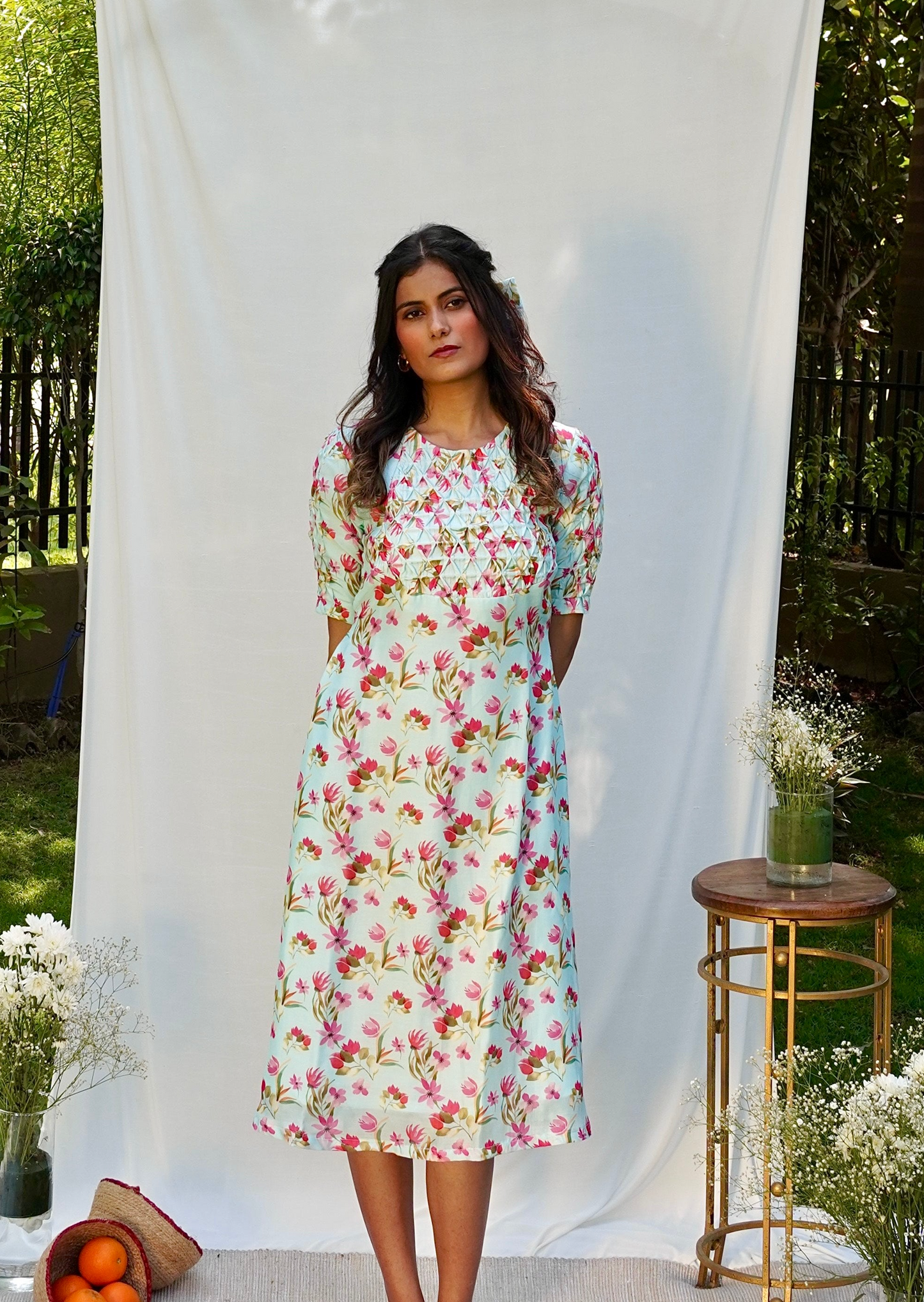 Powder Blue Printed Summer Dress