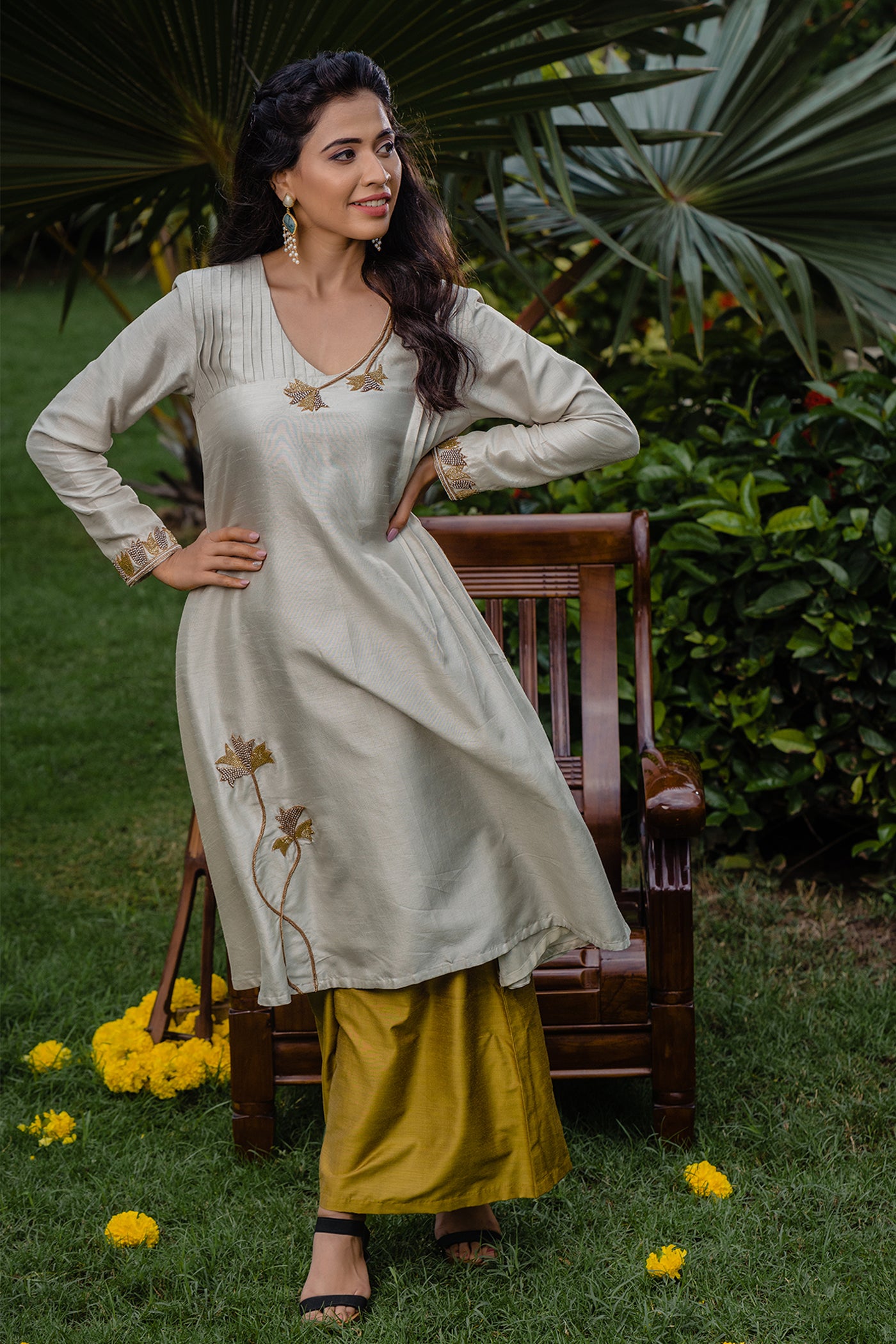 Pastel Green Silk A-line Dress