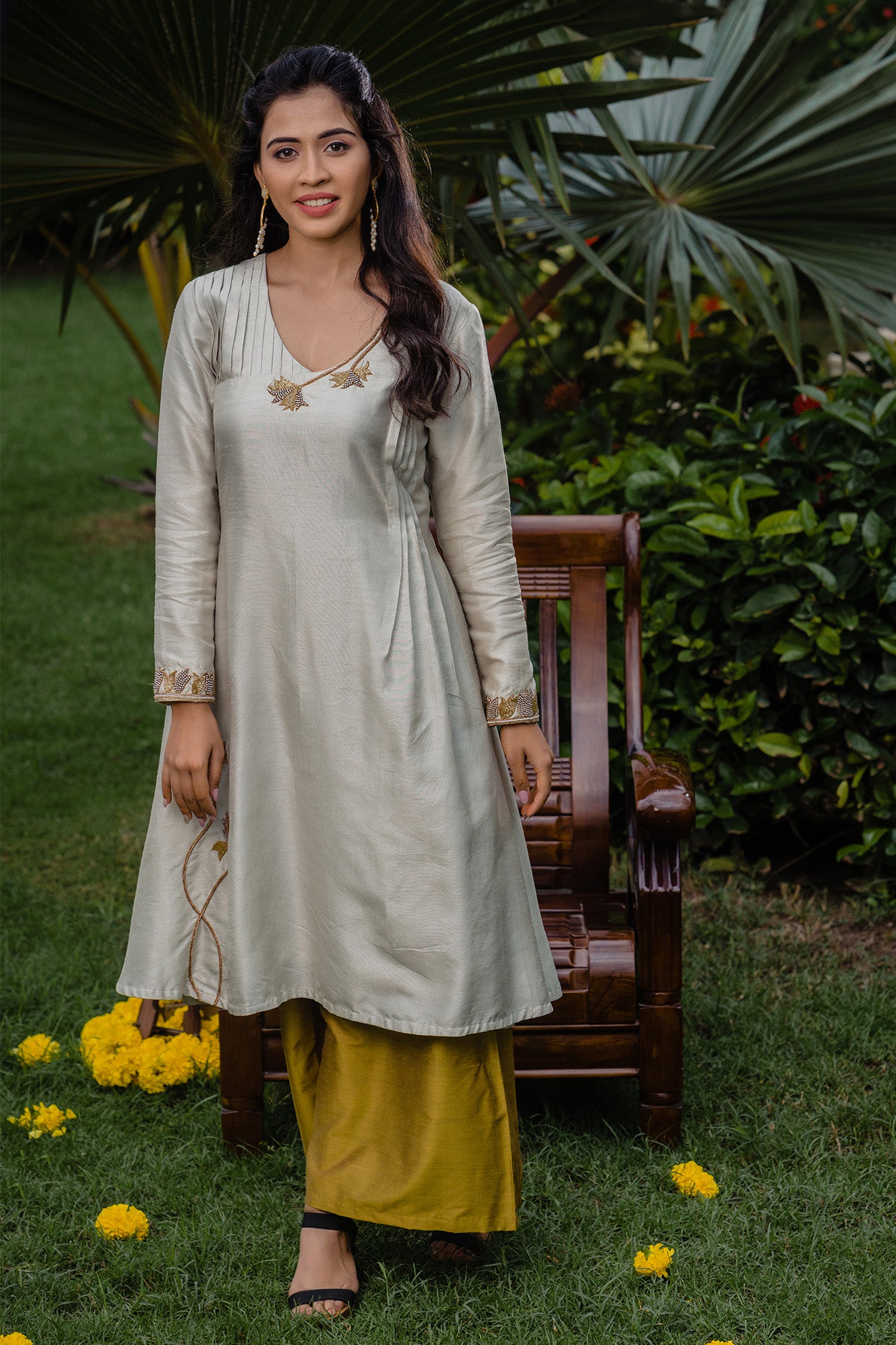 Pastel Green Silk A-line Dress