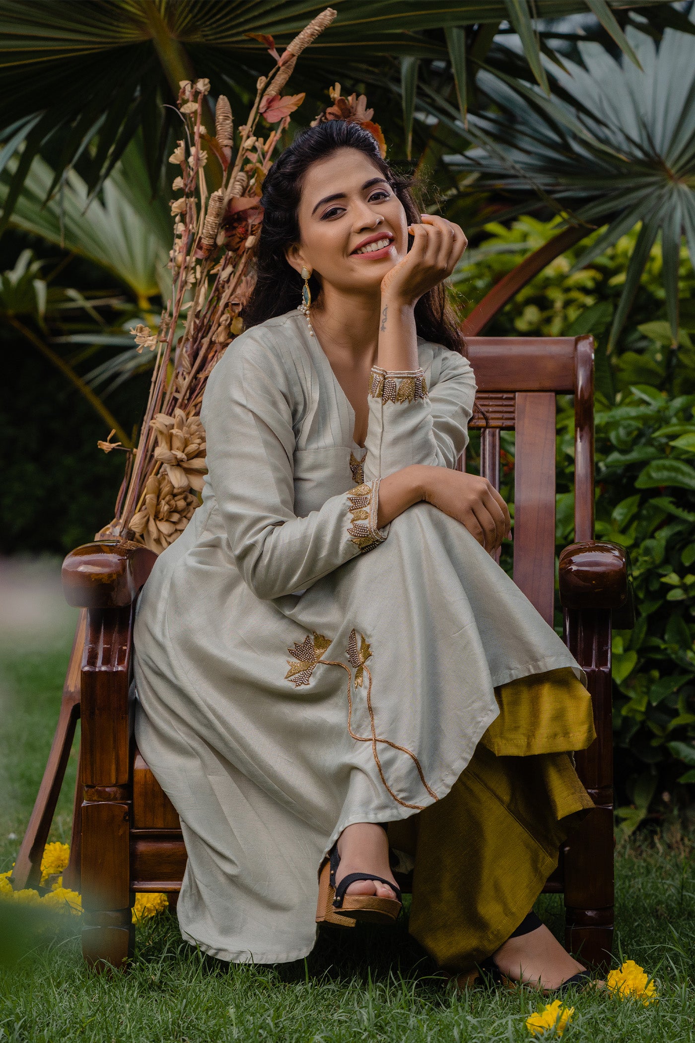 Pastel Green Silk A-line Dress