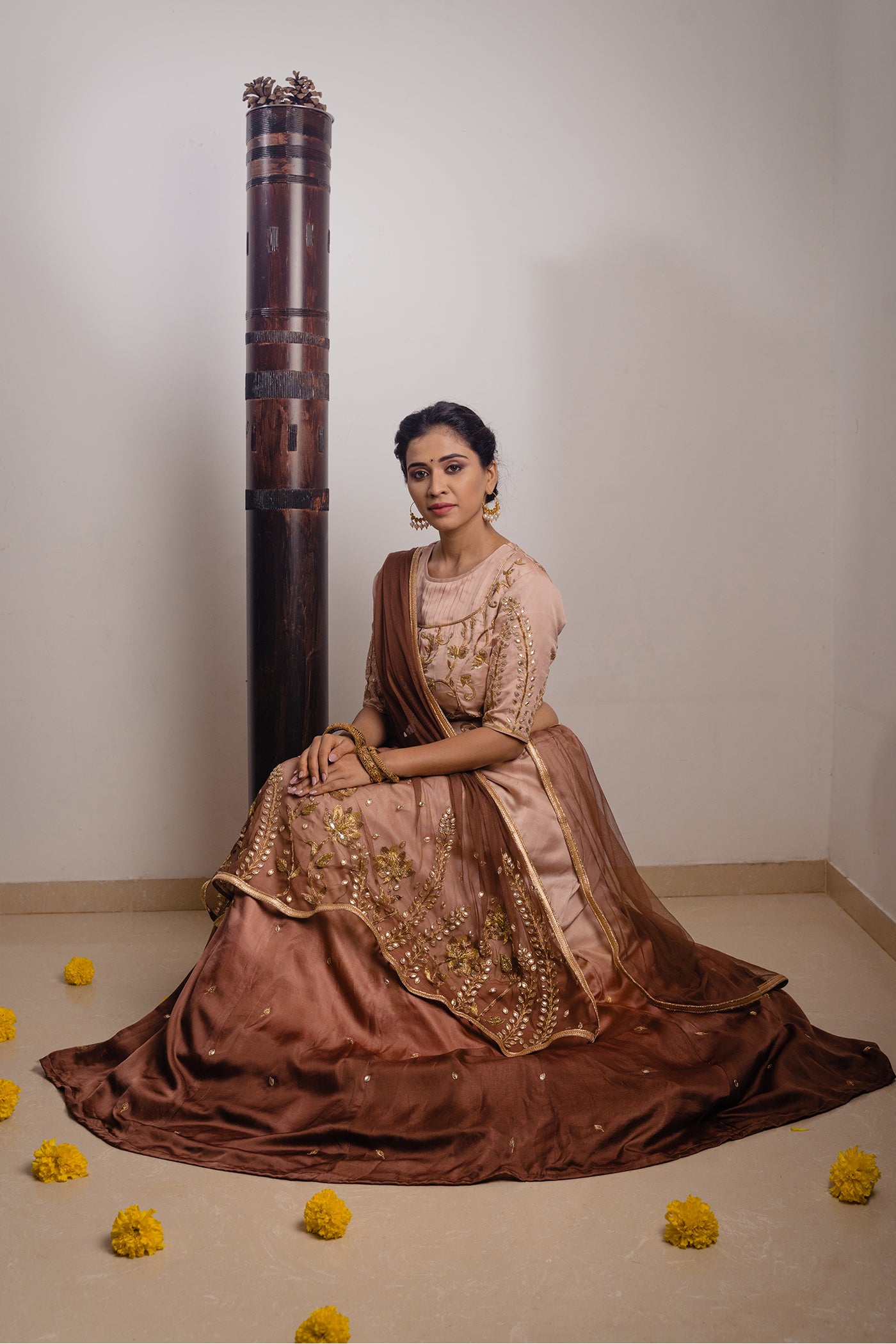 Brown Ombre Kali Lehenga set
